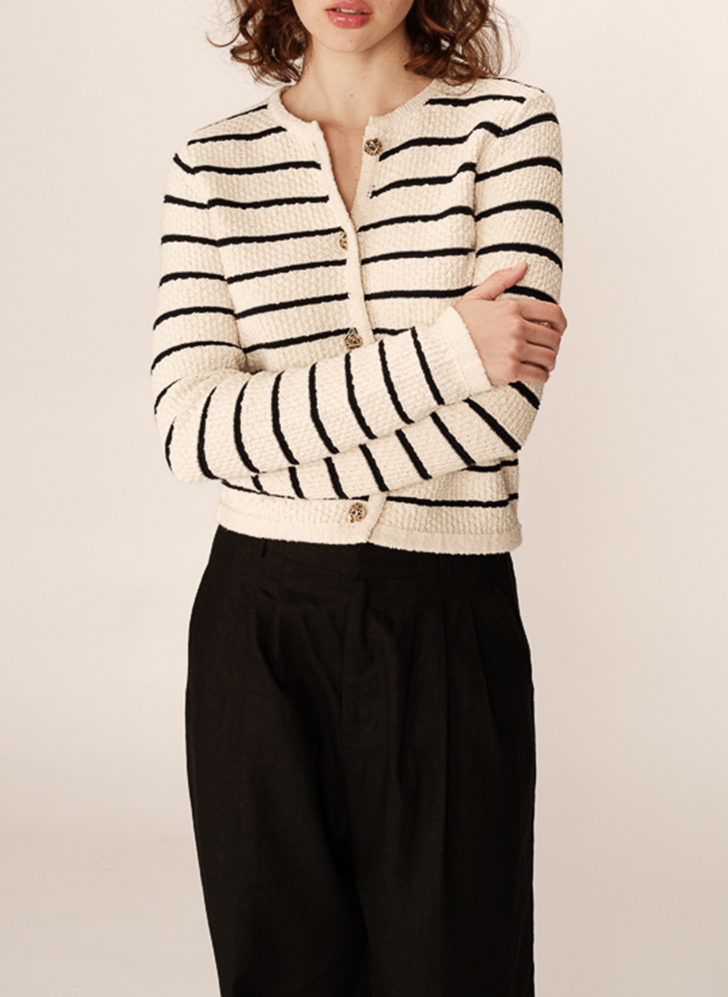 Striped cotton straight cardigan GRACE ET MILA Beige
