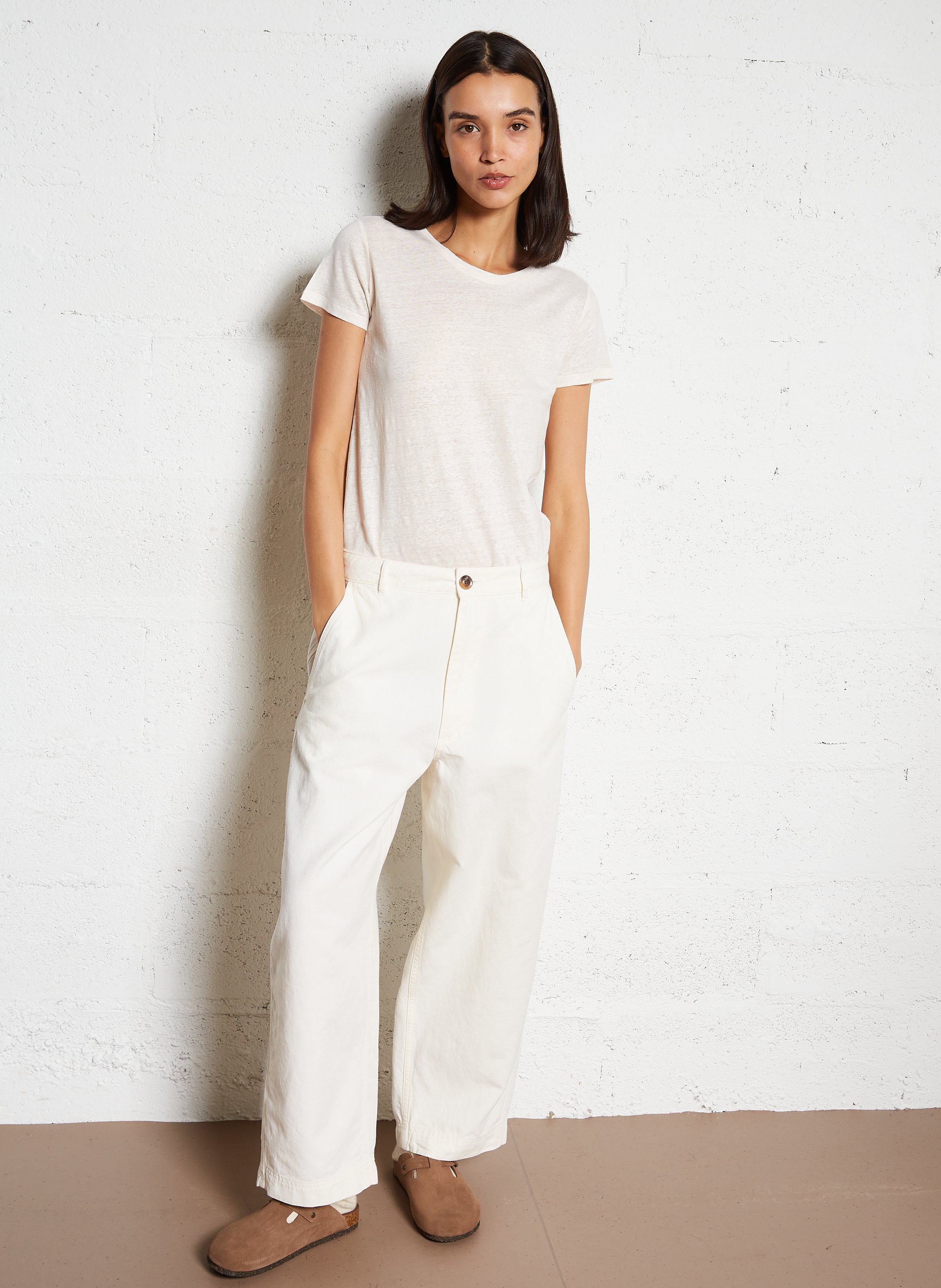 Tee-shirt col rond en lin mélangé MAJESTIC FILATURES Beige