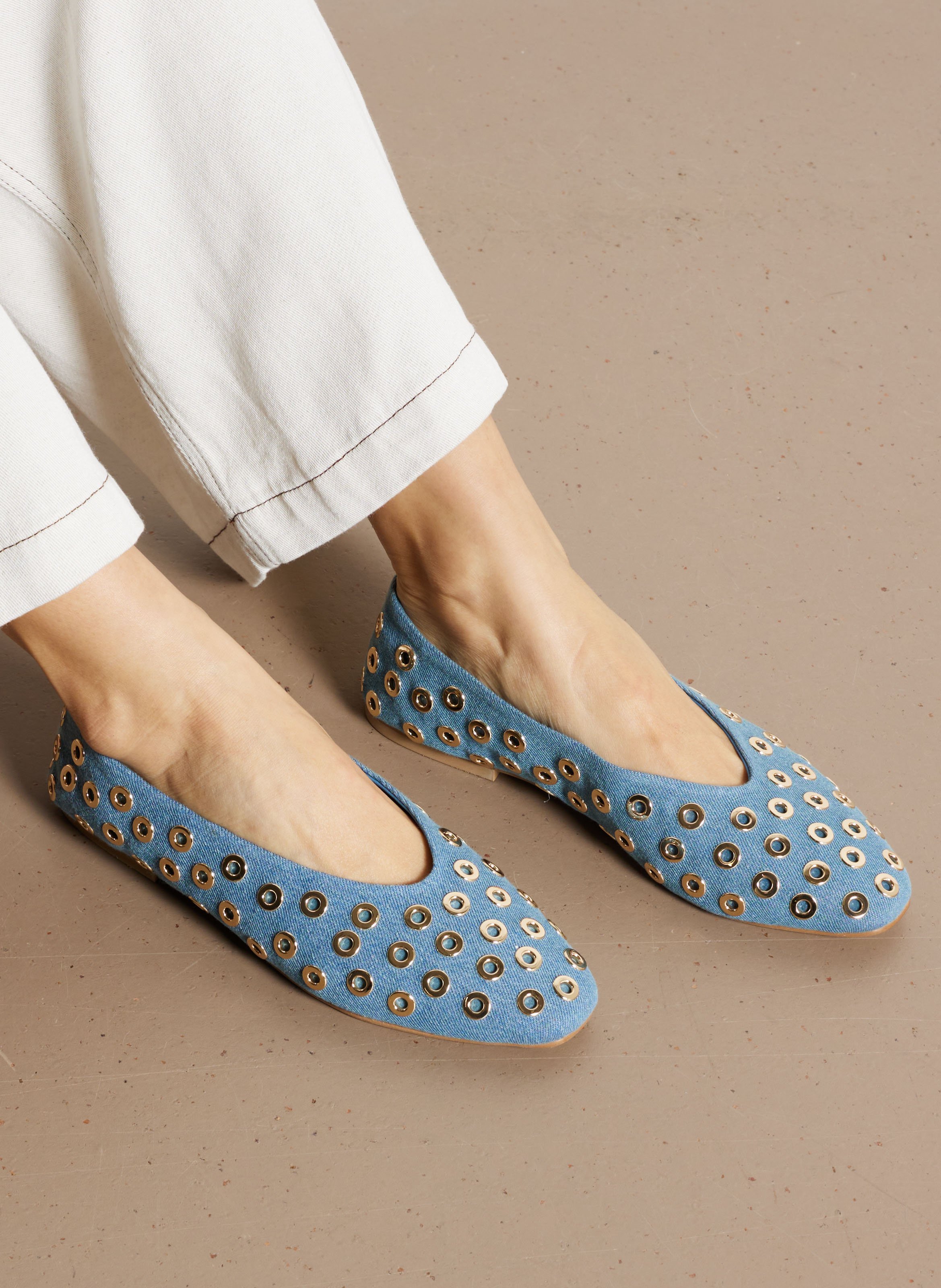 Ballerinas aus Baumwolldenim Blau