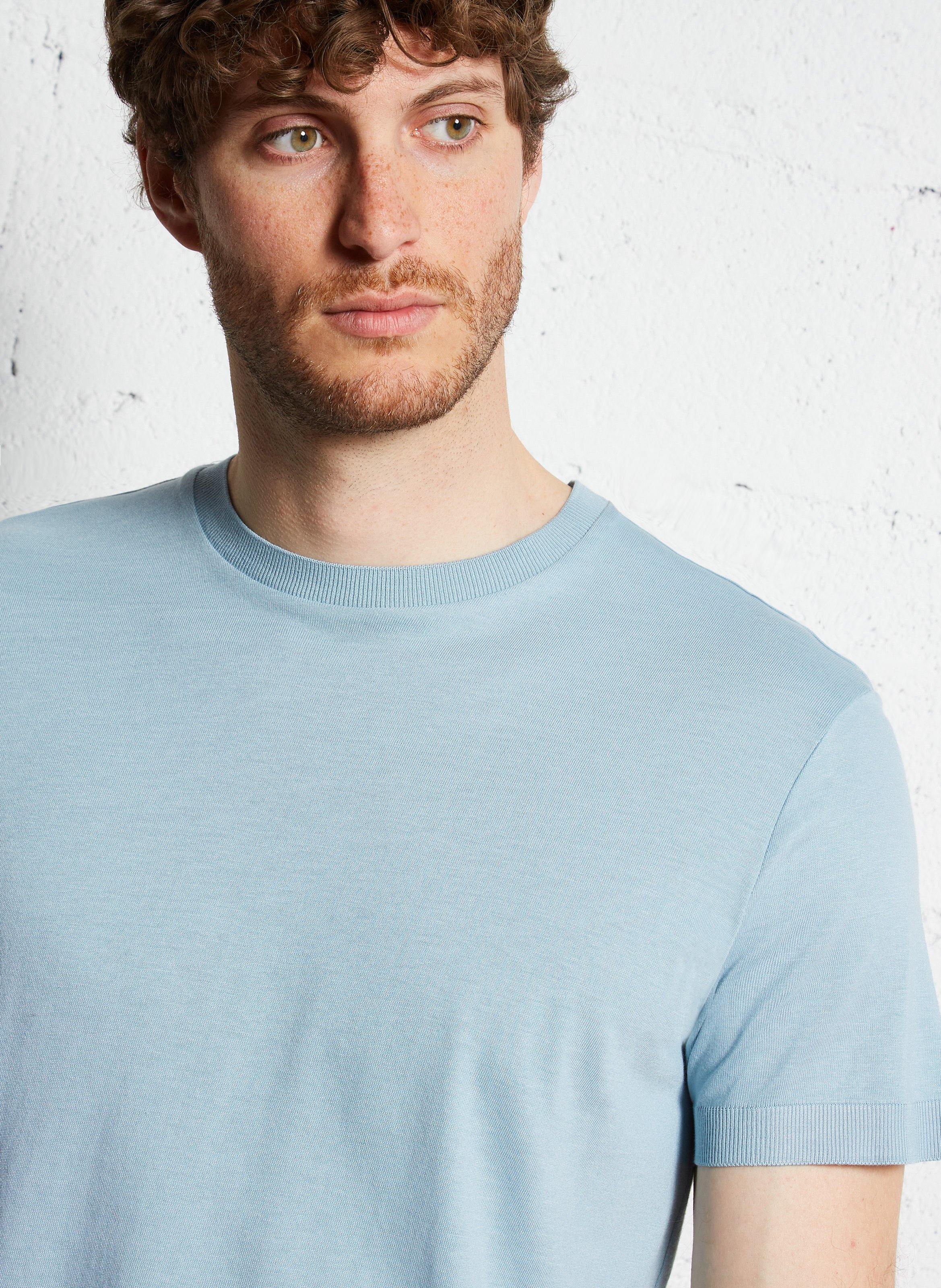 Tee-shirt droit col rond en coton mélangé IKKS Bleu