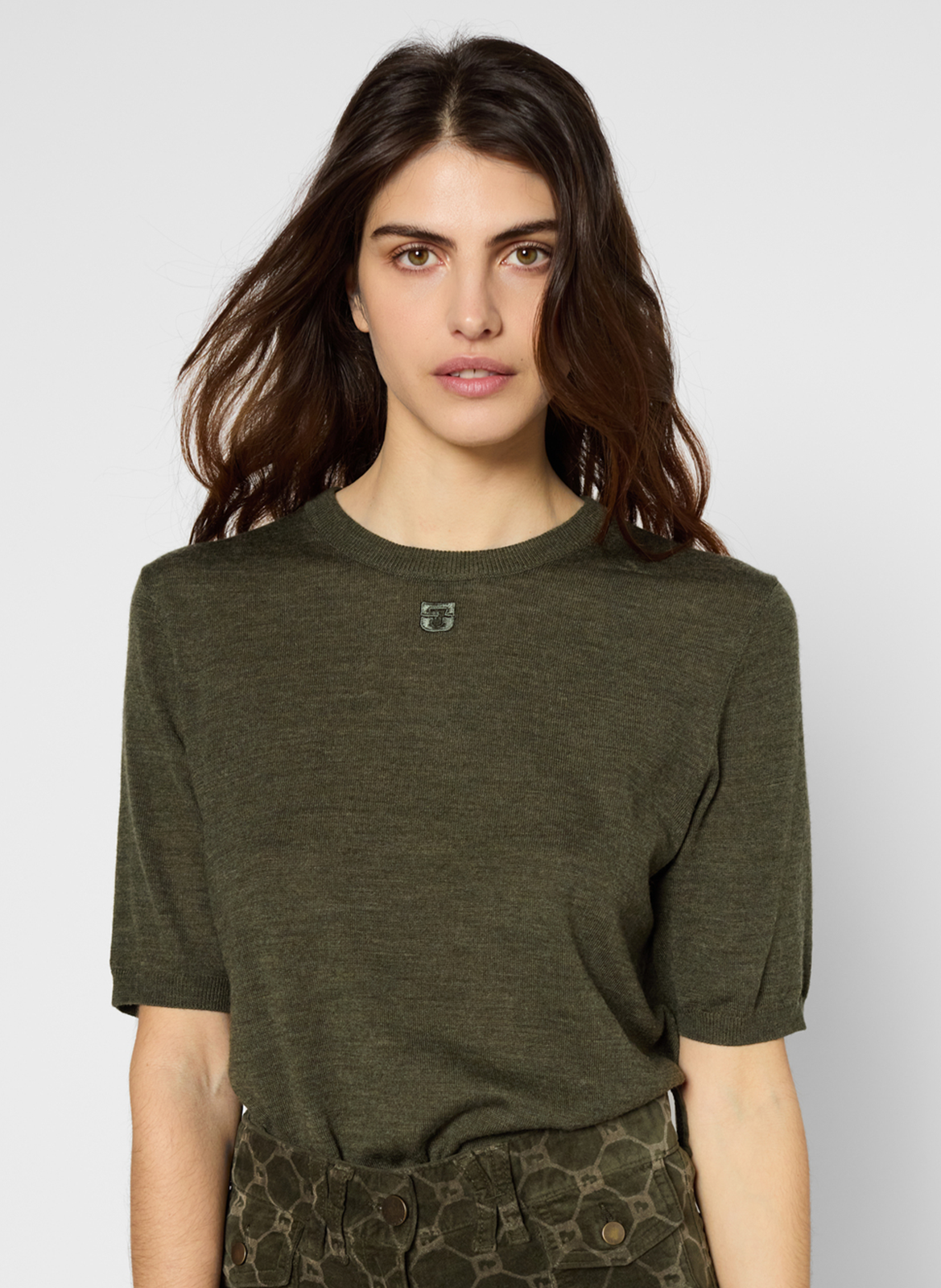 Tee-shirt droit brodé en laine mérinos GERARD DAREL Kaki