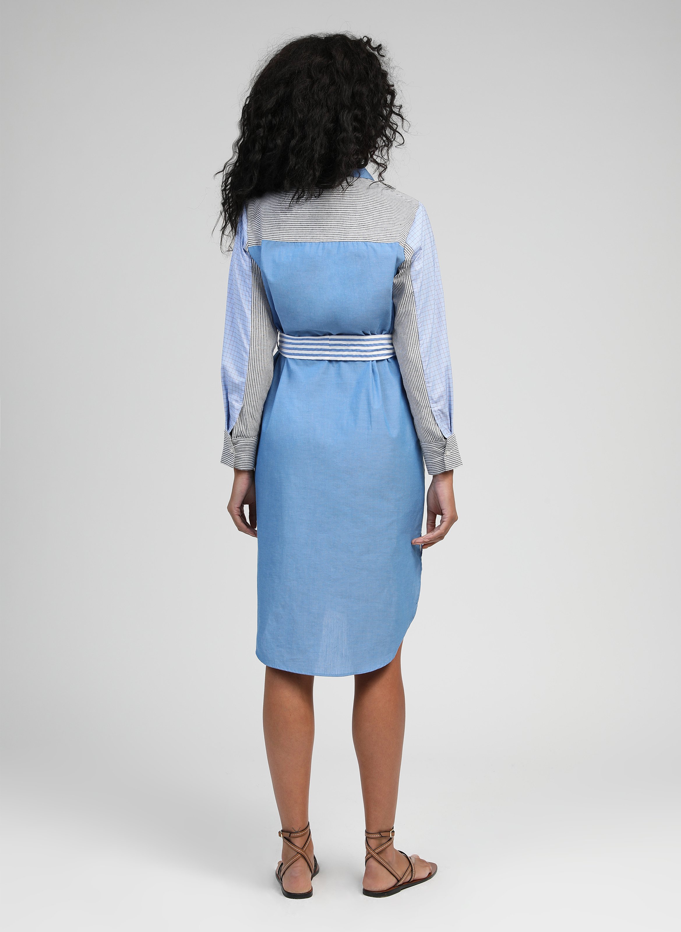 Striped midi shirt dress with belt AN'GE Blue