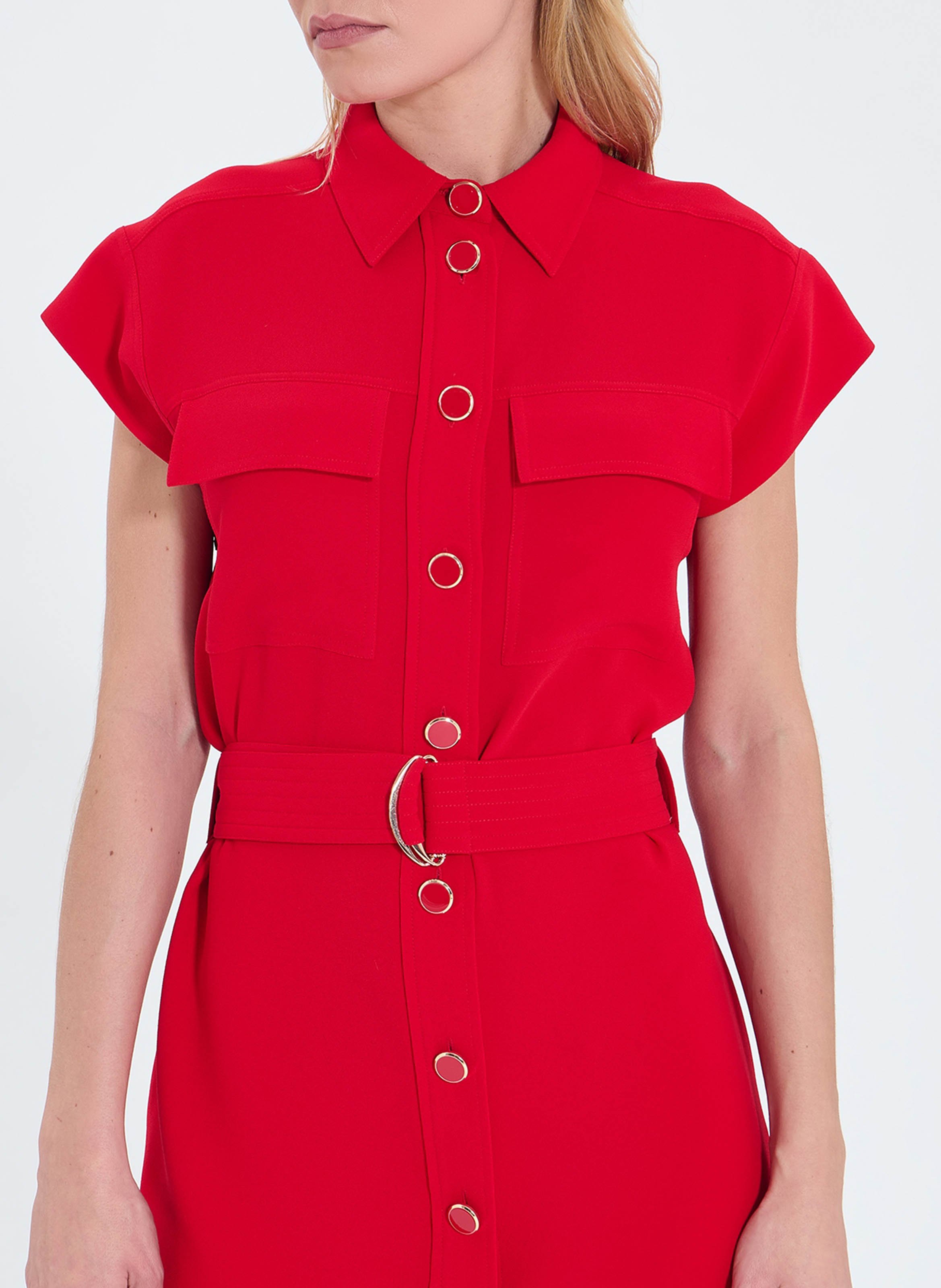 Short buttoned dress with belt Rouge Zapa - Women VROB96V331 | Place des  Tendances