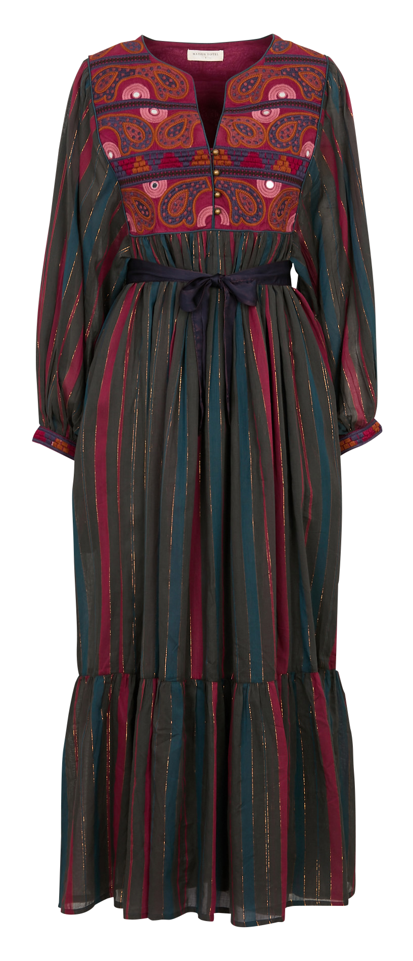 Striped maxi dress with henley collar MAISON HOTEL Red