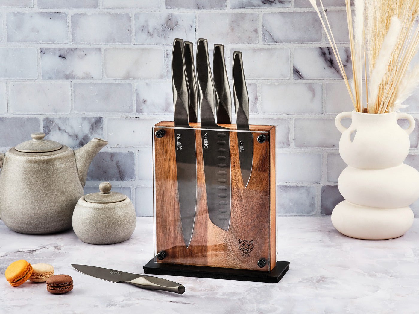 Larus Rauma kitchen knife set - 7 pieces BJORN Grey