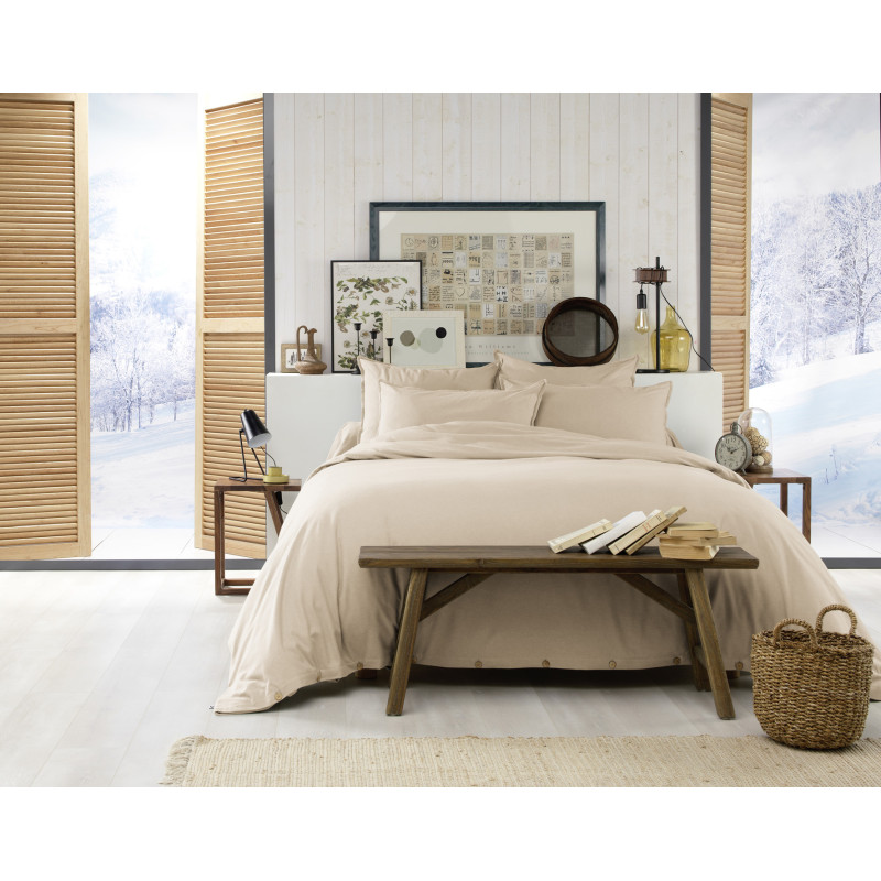 "Candice" duvet cover in cotton flannel, all sizes. L'EFFET PAPILLON Beige