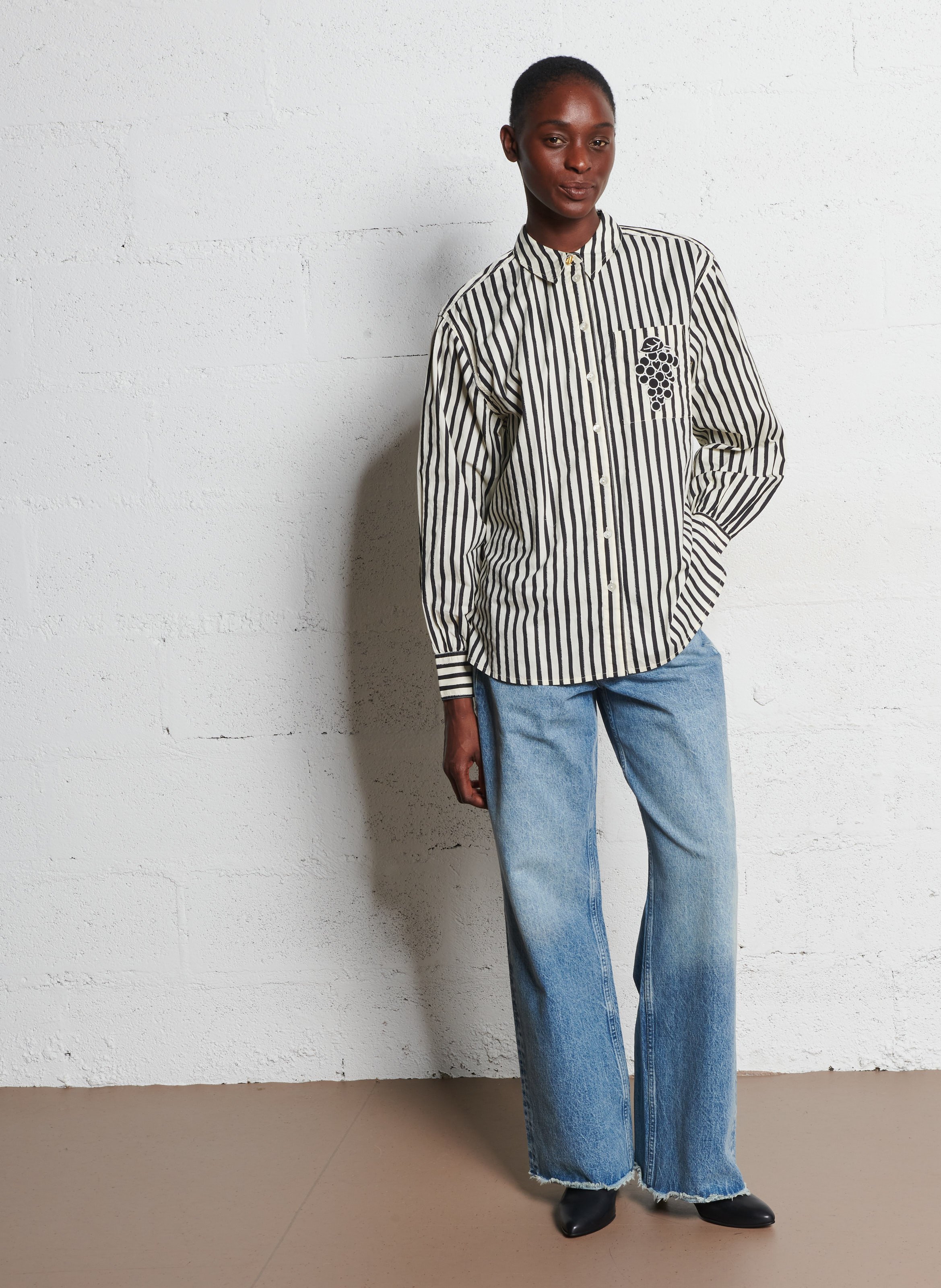 Chemise droite à rayures en coton bio FABIENNE CHAPOT Blanc