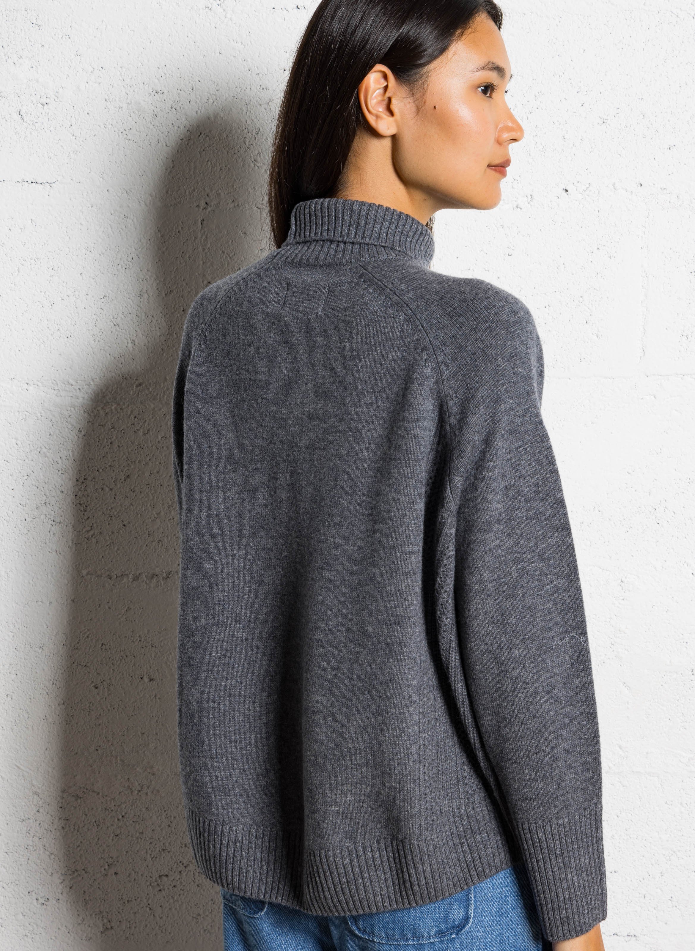 Boat-neck contrast-knit wool sweater  DES PETITS HAUTS Grey