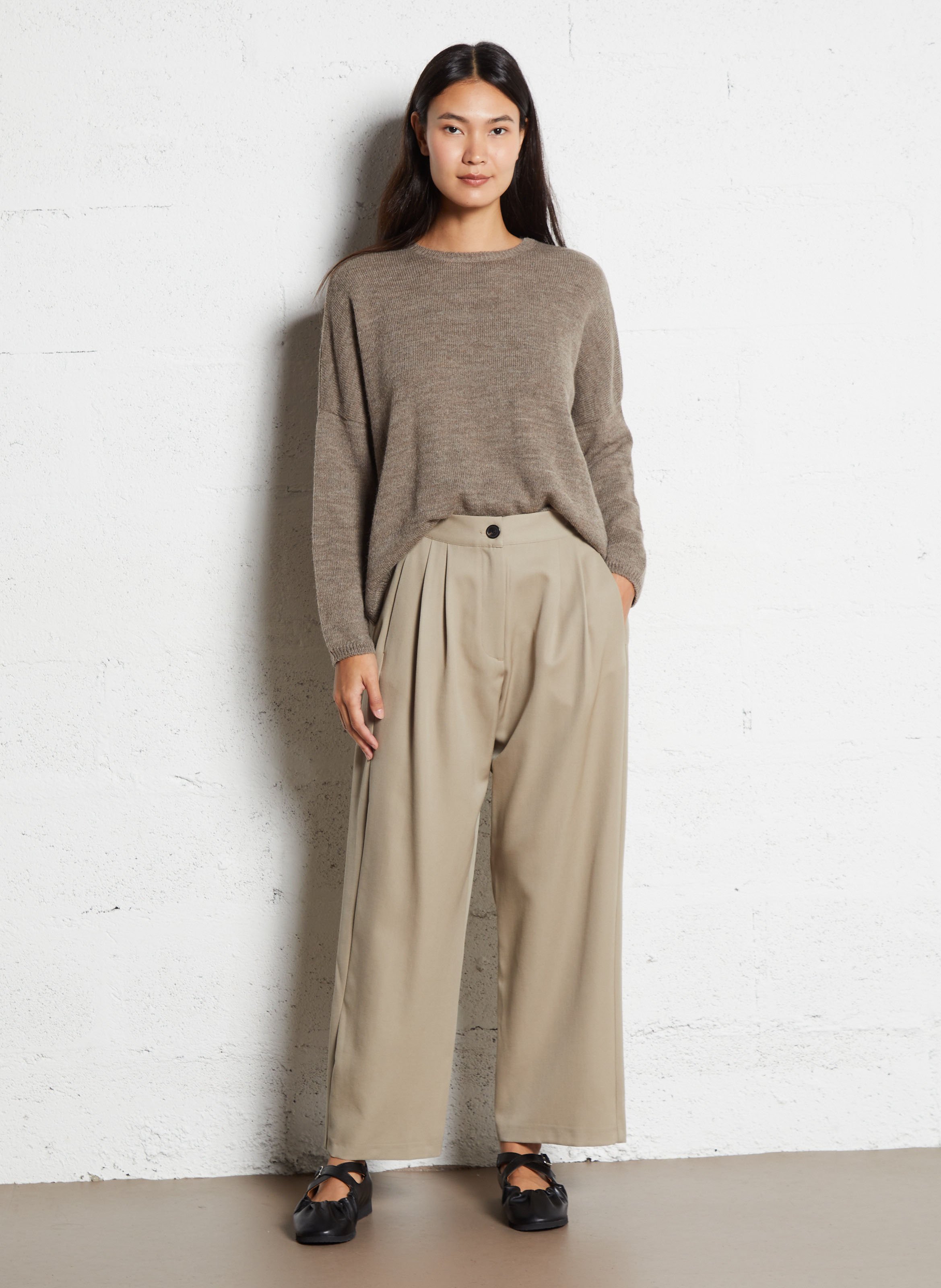 Wijde broek van wol MASSCOB Beige