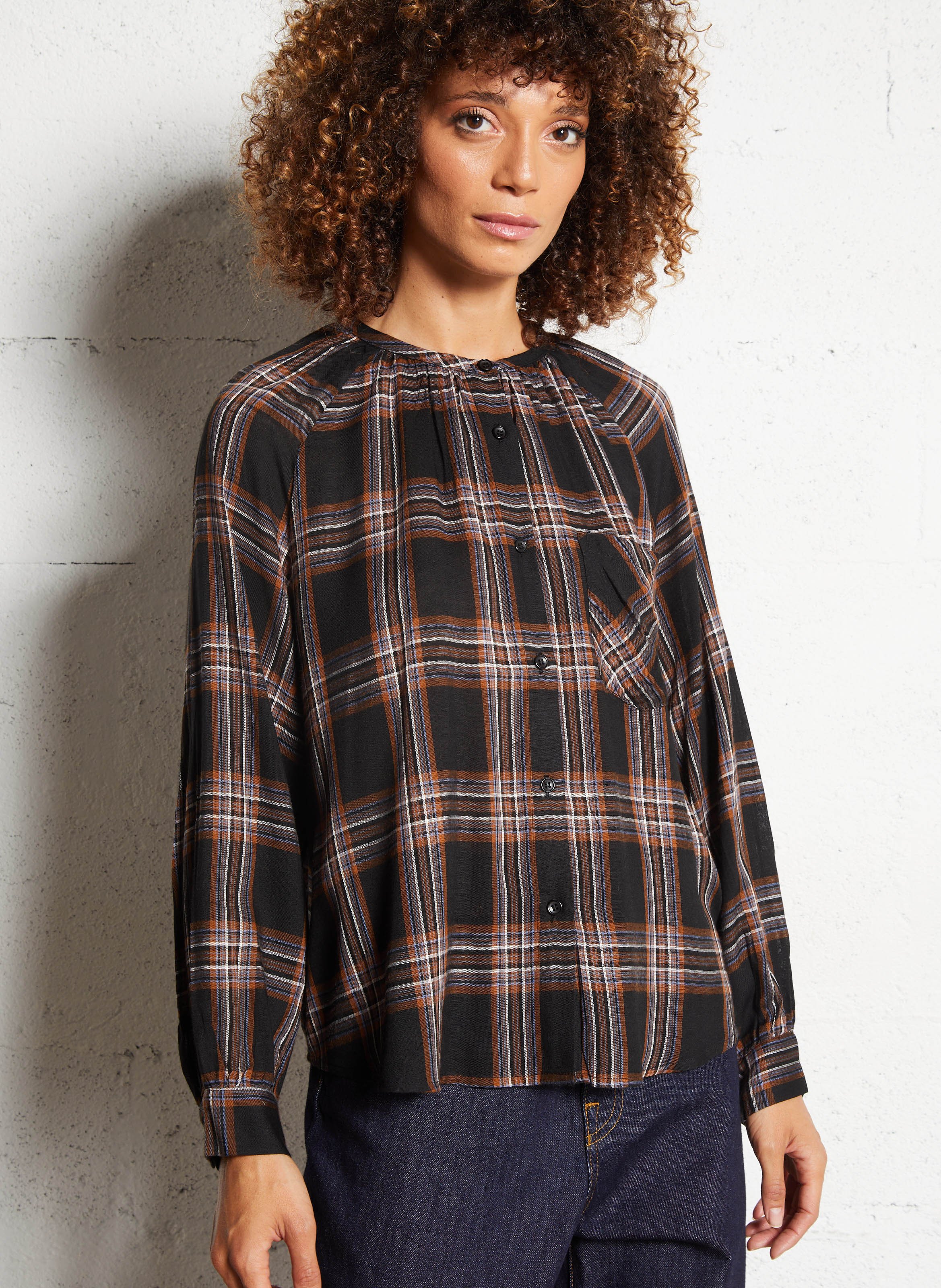 Chemise col rond fluide à motifs SEE U SOON Noir