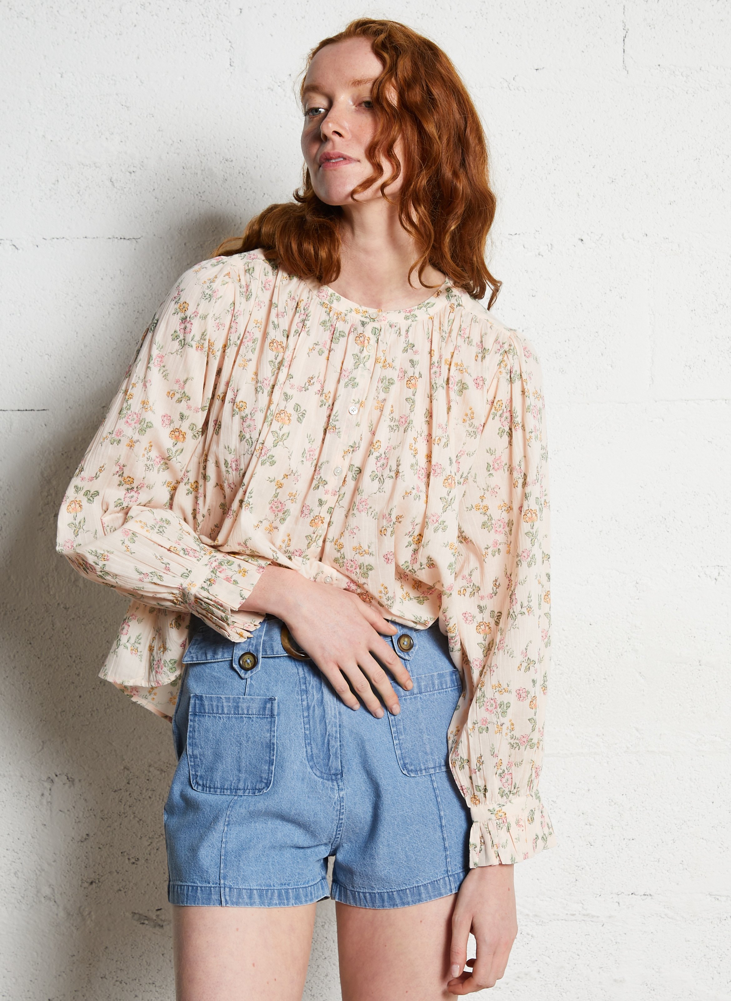 Round-neck organic cotton shirt EMILE ET IDA Red