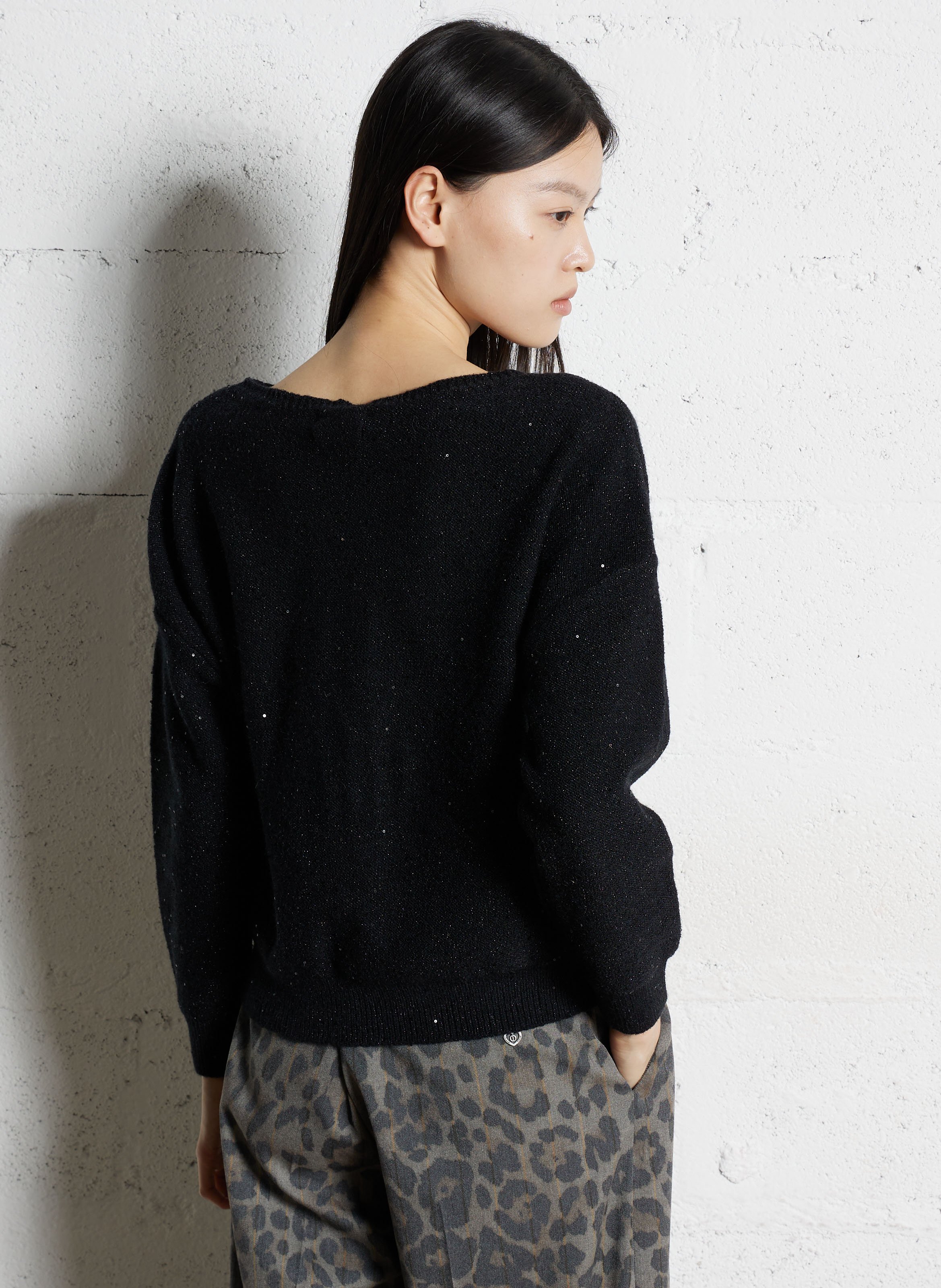 Pull col bateau à broderies sequins MAISON 123 Noir