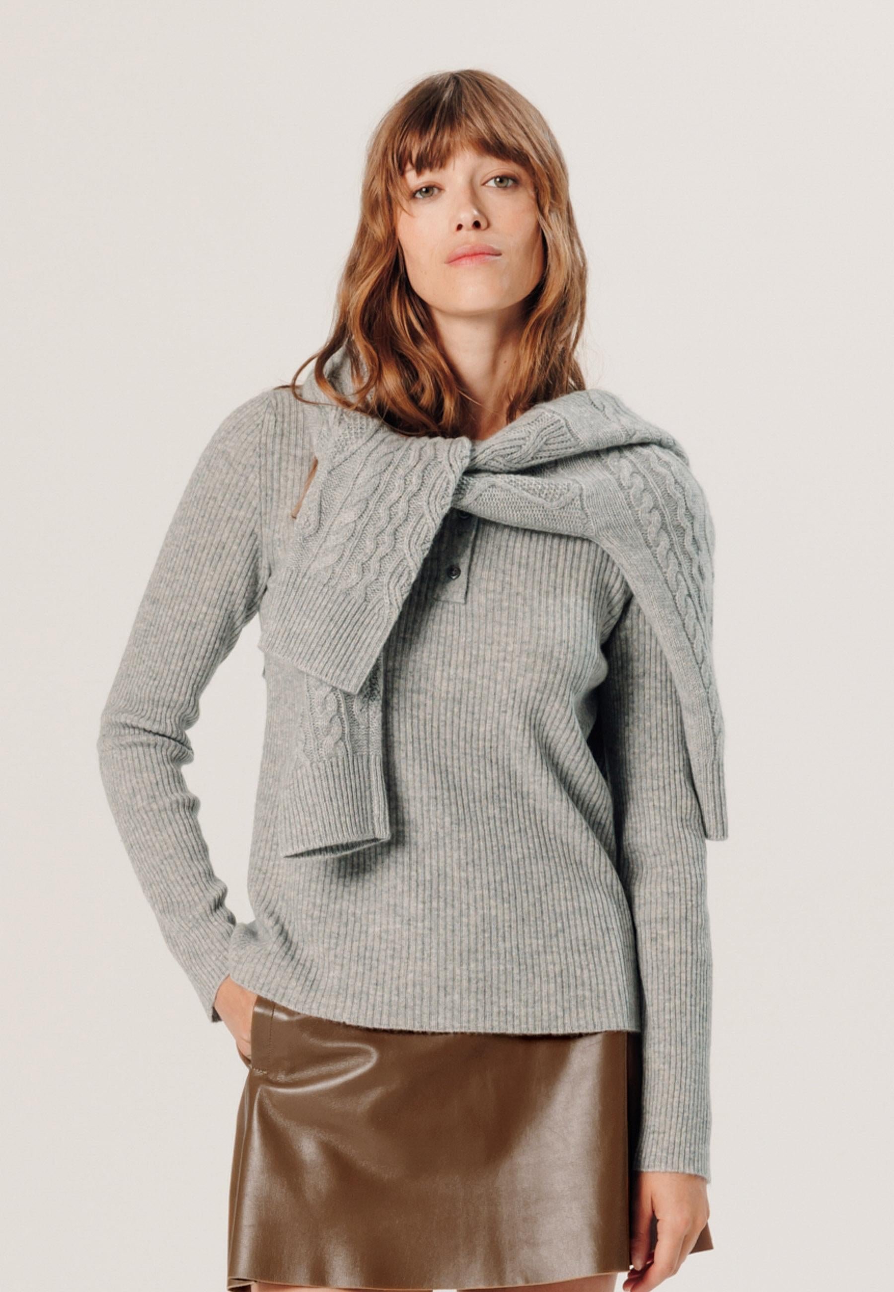 Cashmere Tunisian collar sweater RODIER Grey