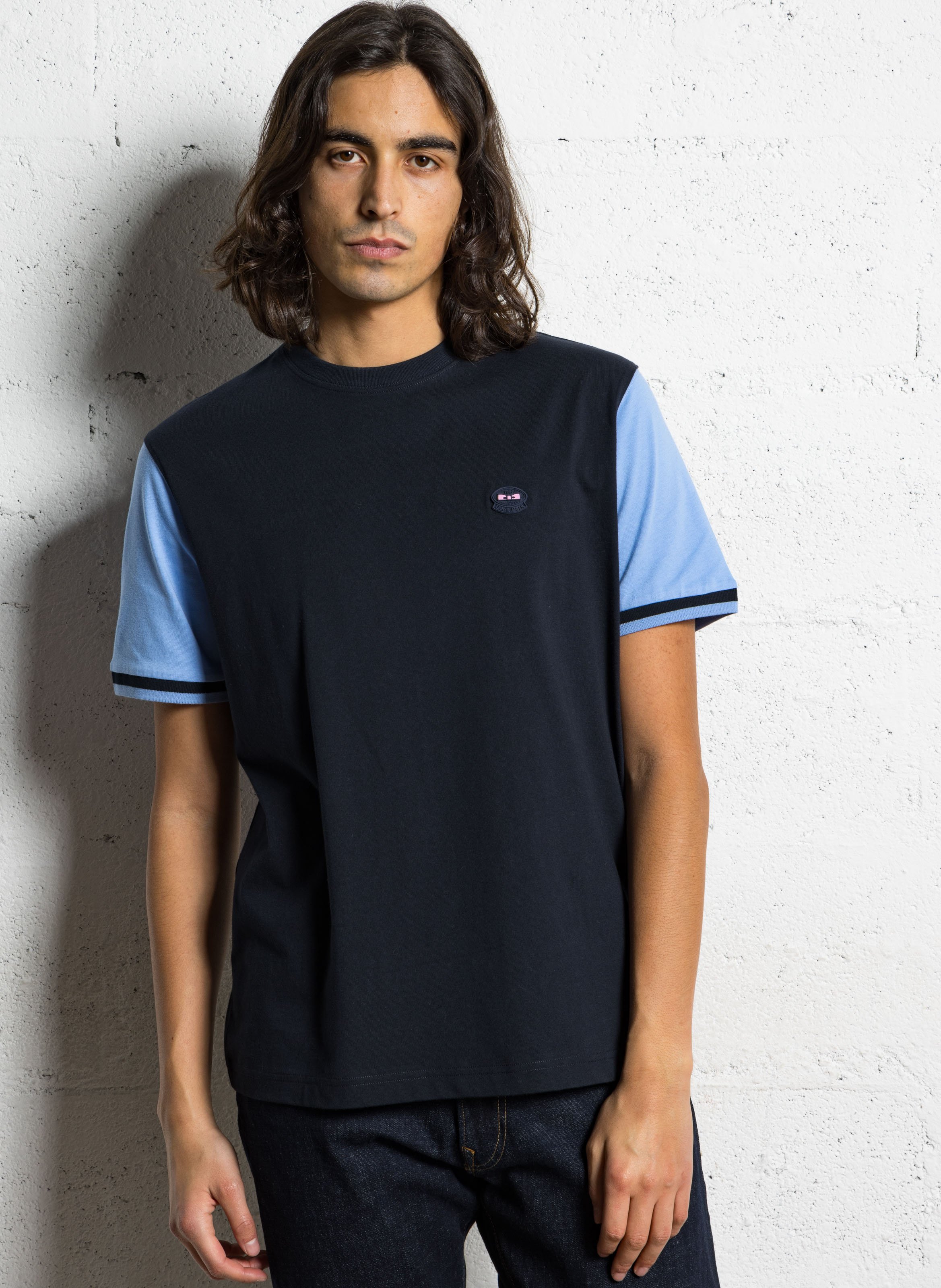 Bicolor straight cotton t-shirt EDEN PARK Pink