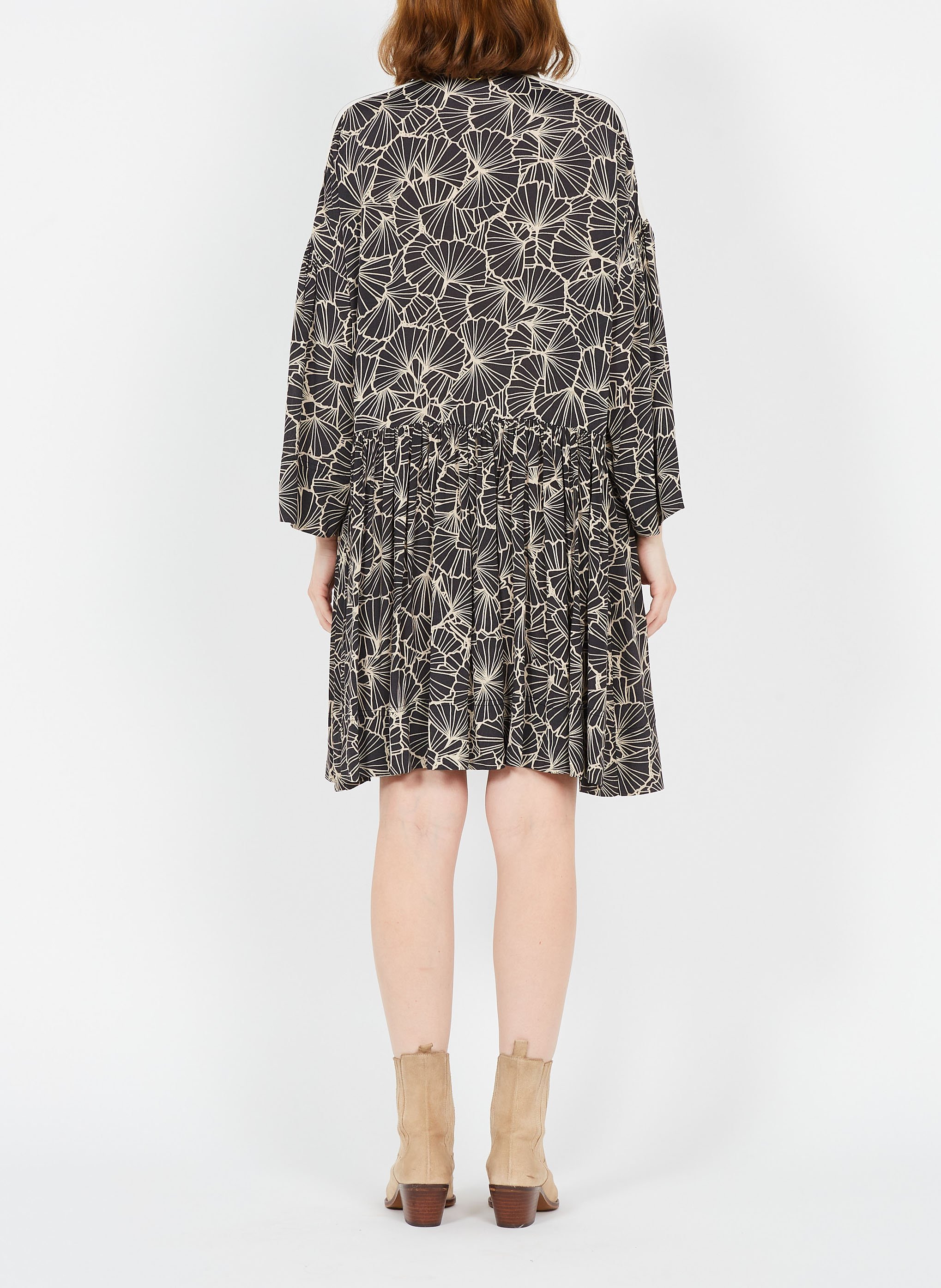 Short printed ruffled dress TWINSET Brown