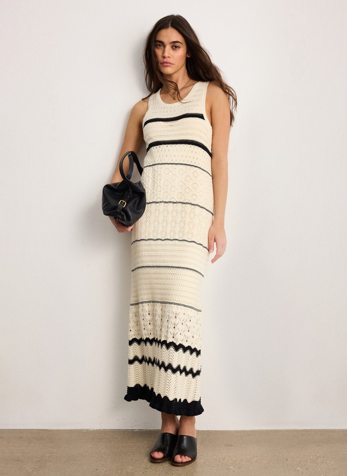 Langes Baumwollkleid mit Rundhalsausschnitt PABLO Beige