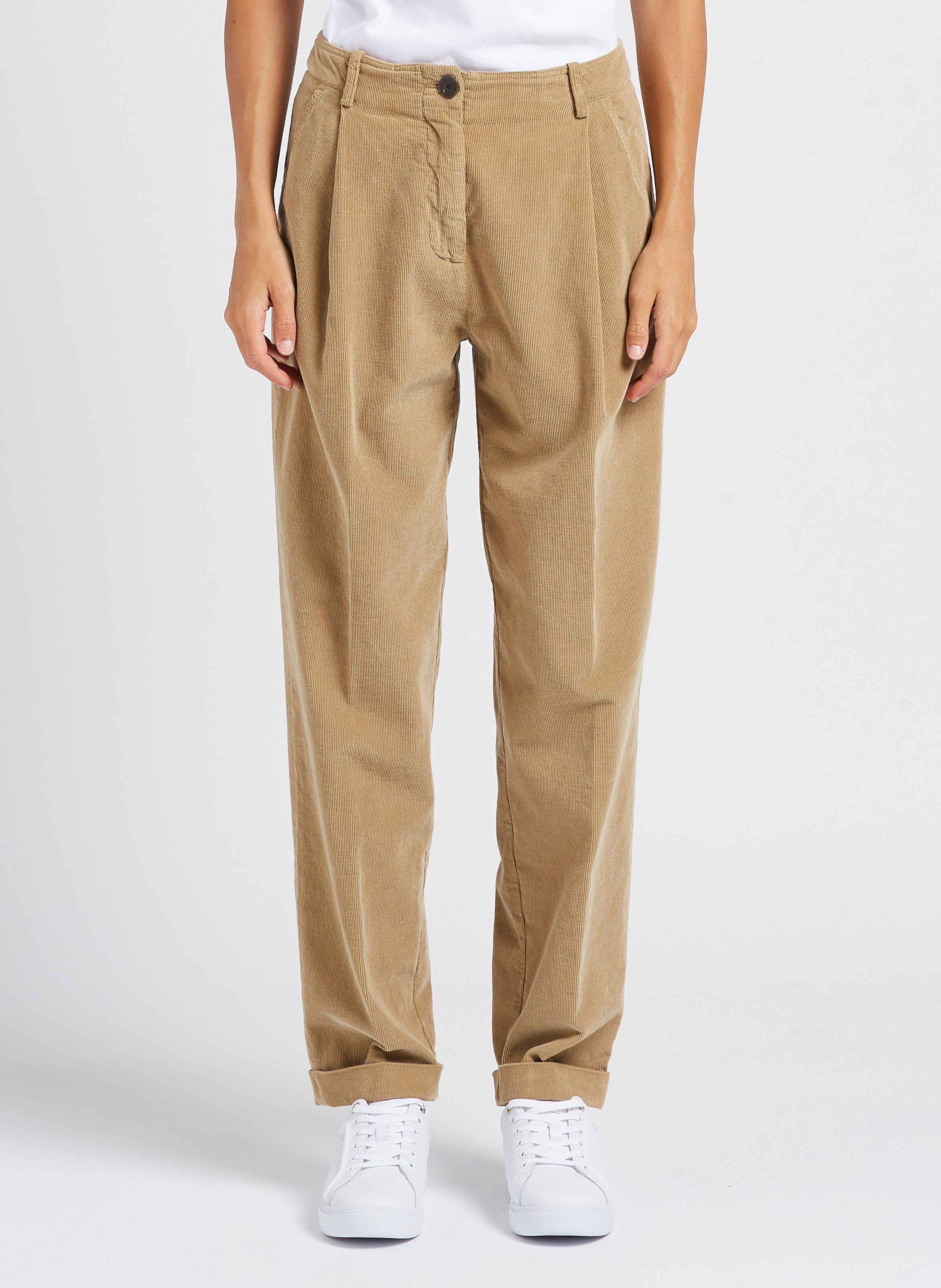 Cotton corduroy carrot trousers POMANDERE Brown