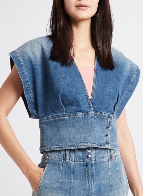 Top court col V en denim stretch  IRO Bleu