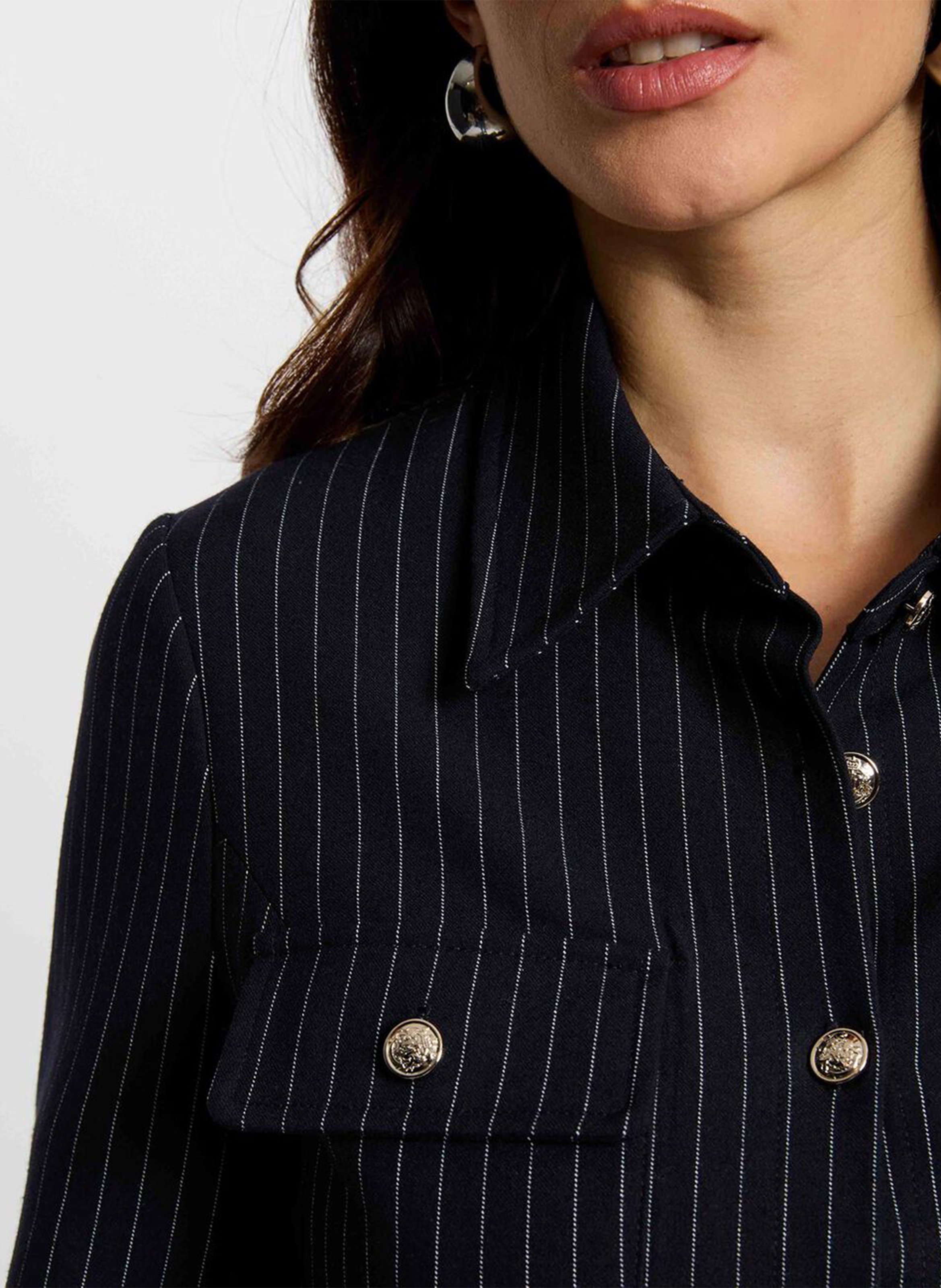 Robe courte cintrée à rayures fines MORGAN Bleu