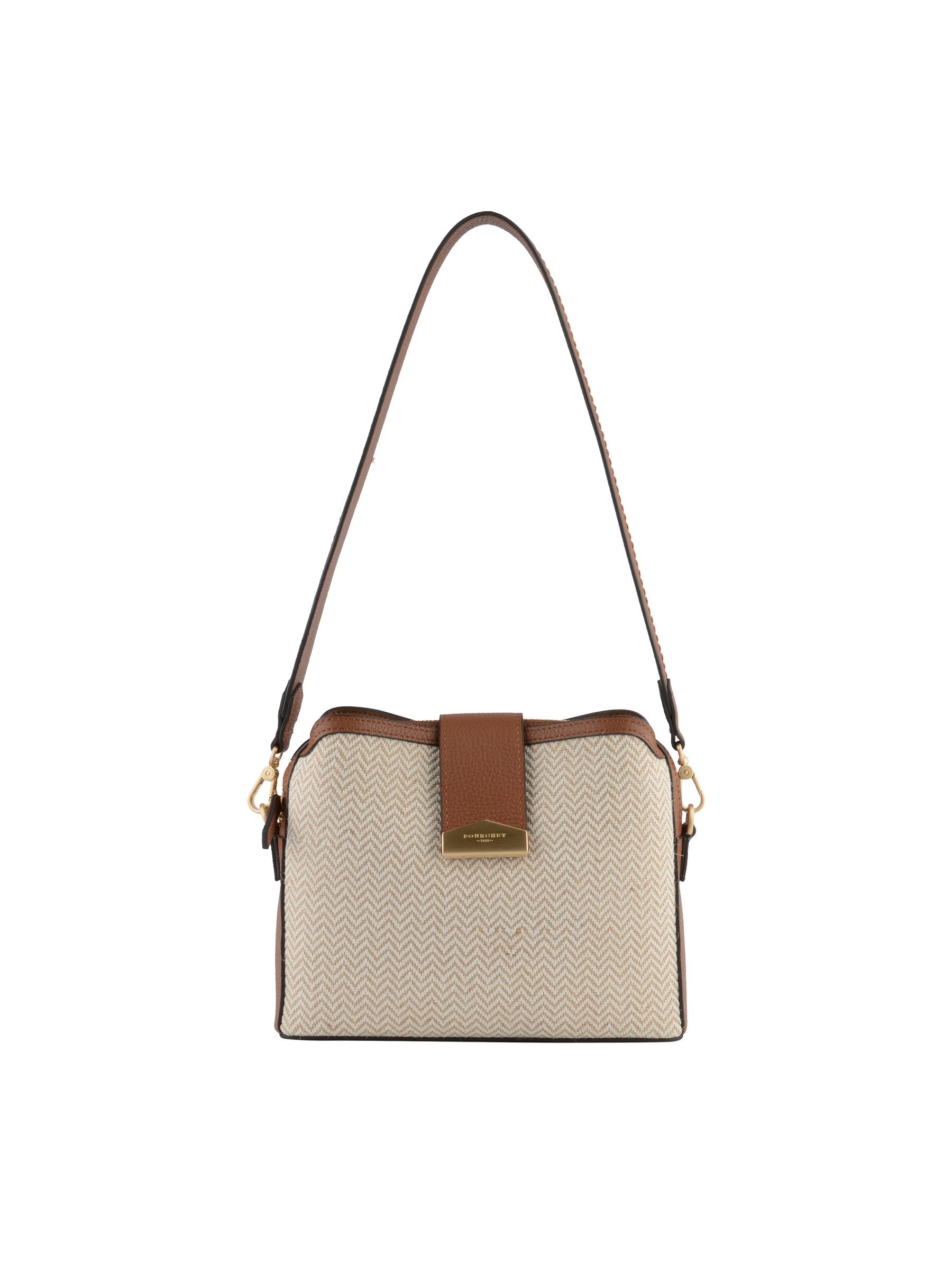 Calfskin leather shoulder bag POURCHET Golden