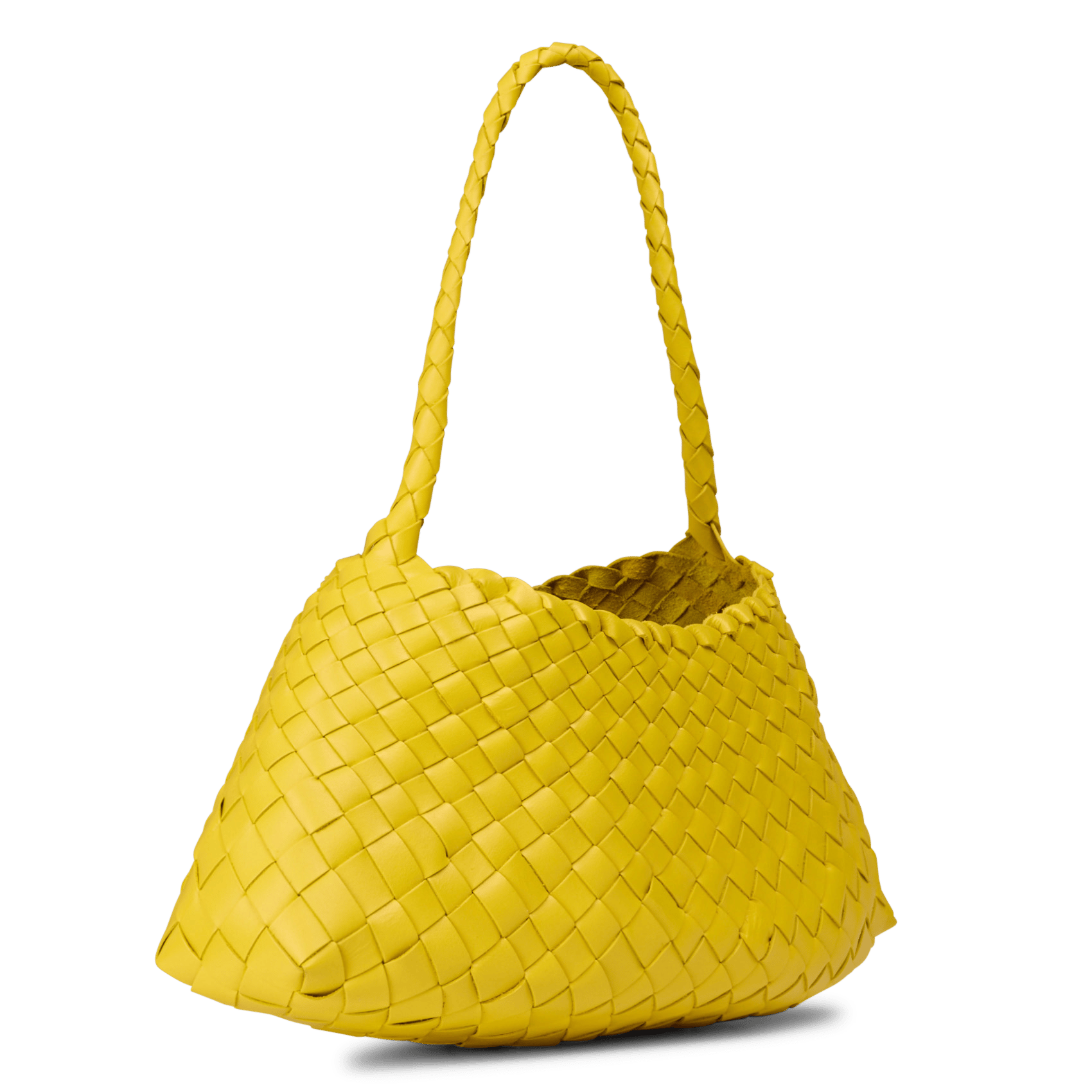 Woven leather basket Yellow