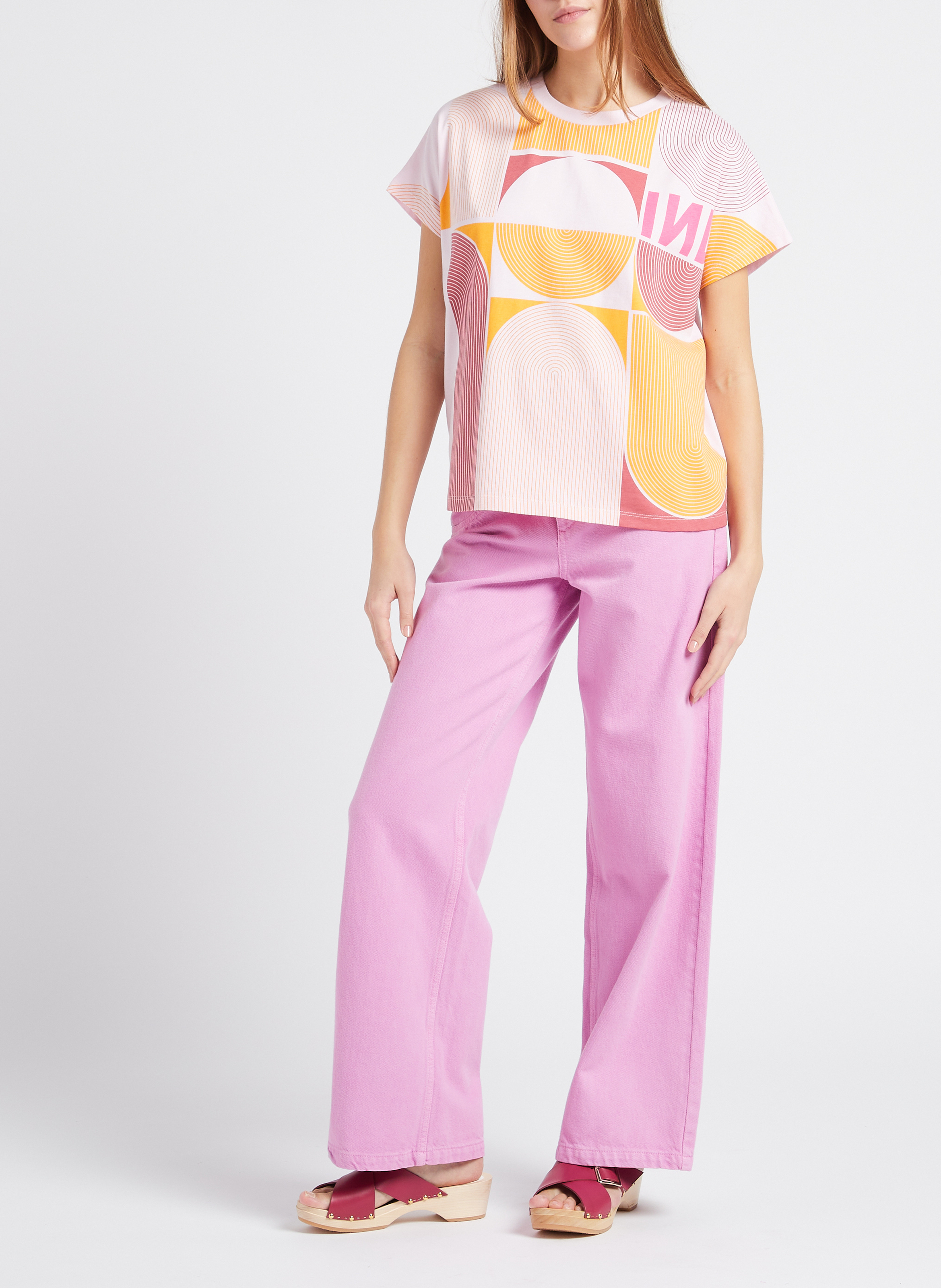 Organic cotton loose-fit T-shirt with graphic print INDEE Pink