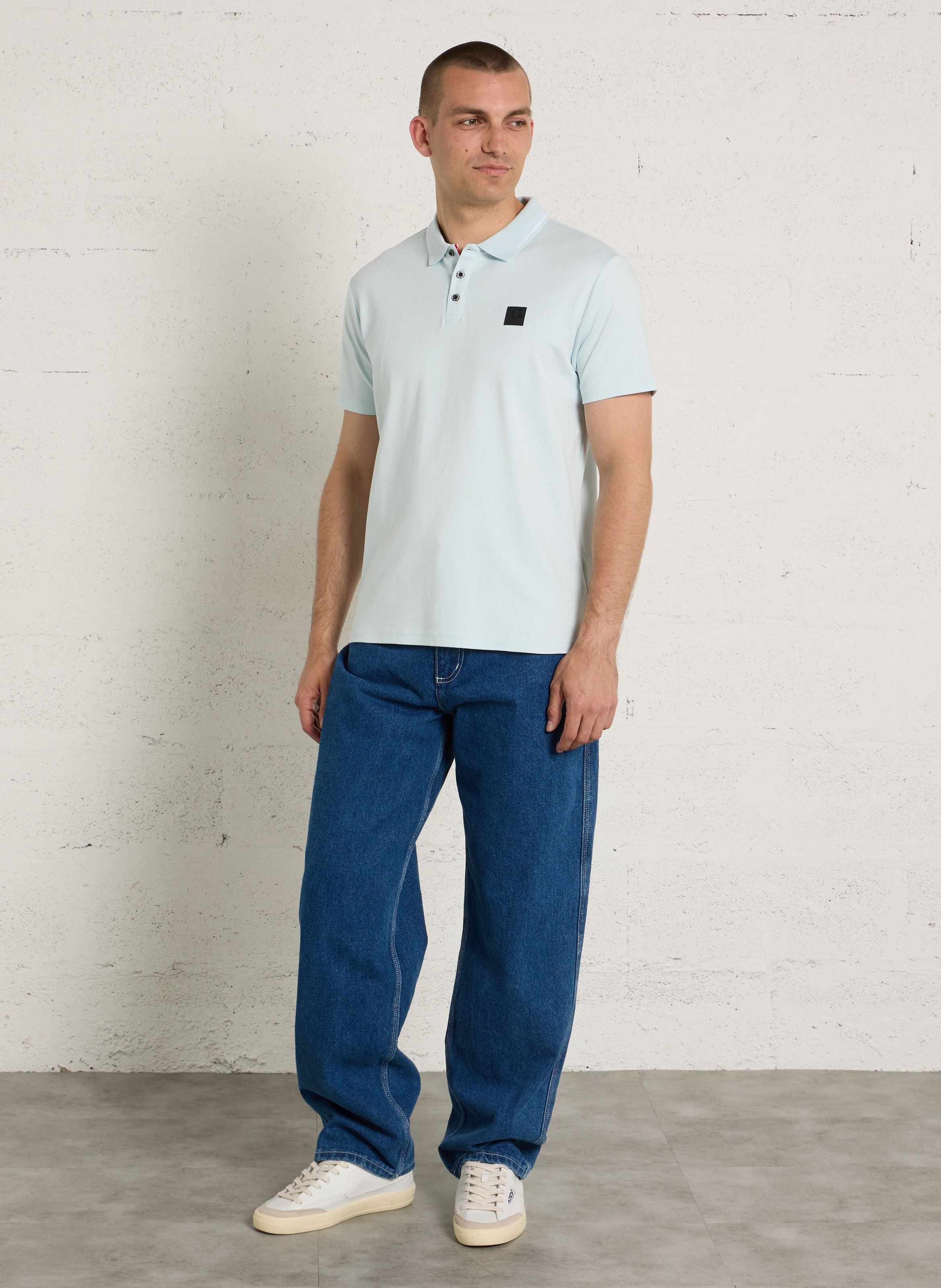 Polo droit manches courtes uni en coton LE TEMPS DES CERISES Bleu