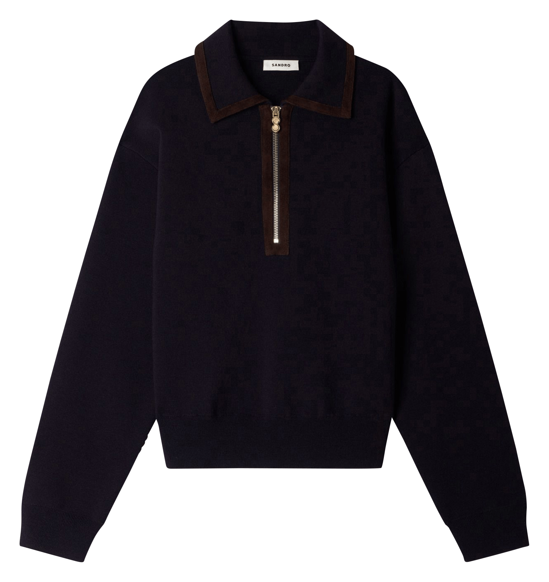 Gebreide coltrui met rits in effen gemengde wol SANDRO Blauw