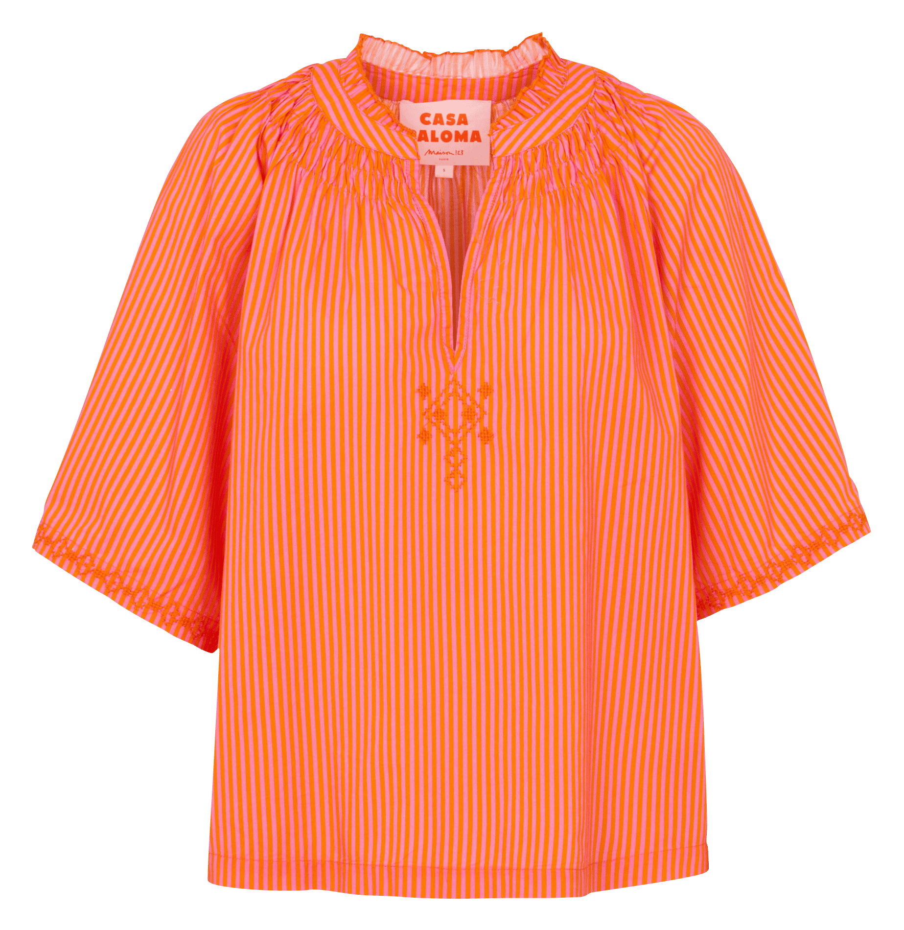 Blouse droite col V en coton rayé MAISON 123 Orange