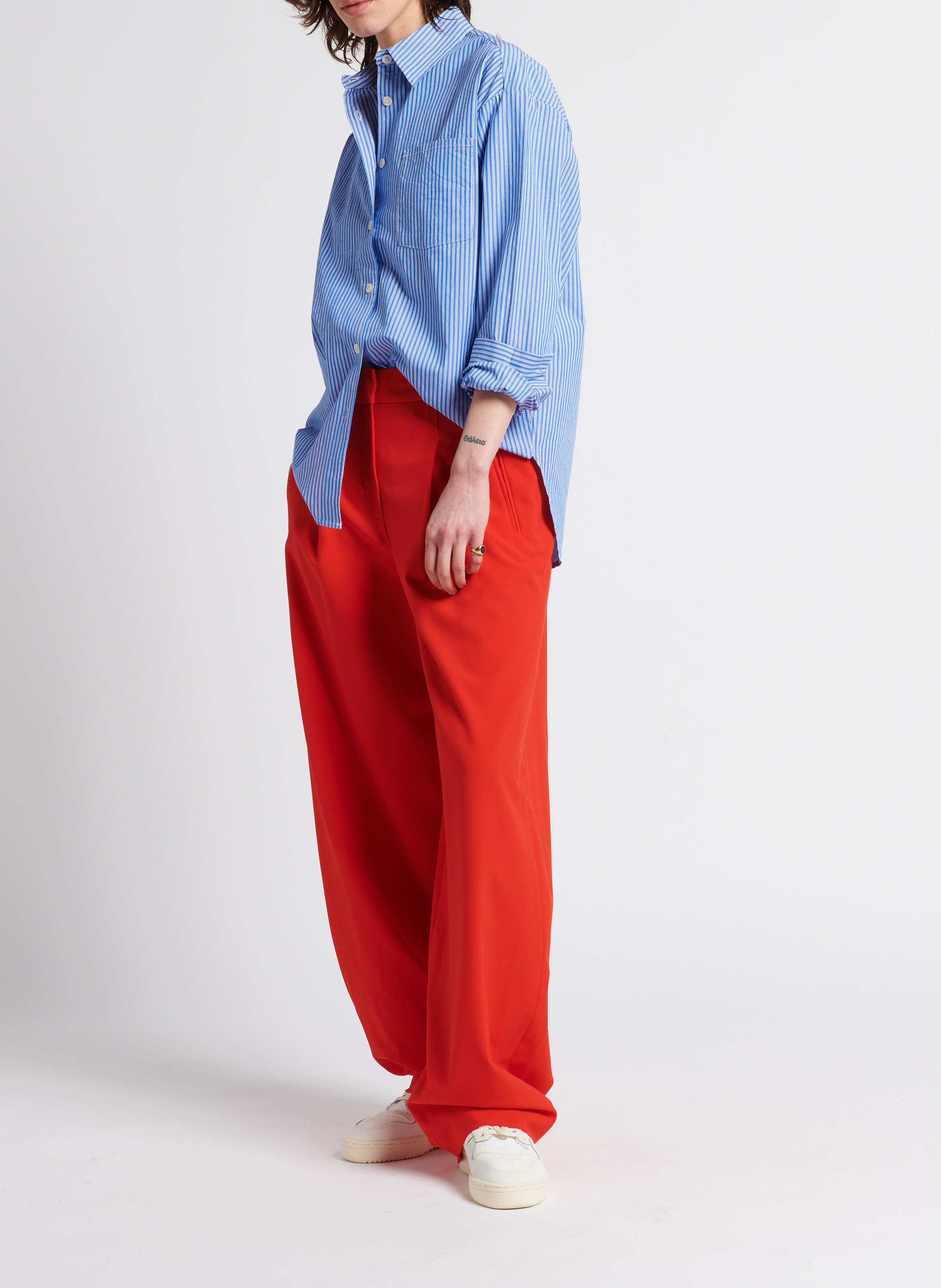 Gerade geschnittene Baumwollbluse mit Streifen AMERICAN VINTAGE Blau