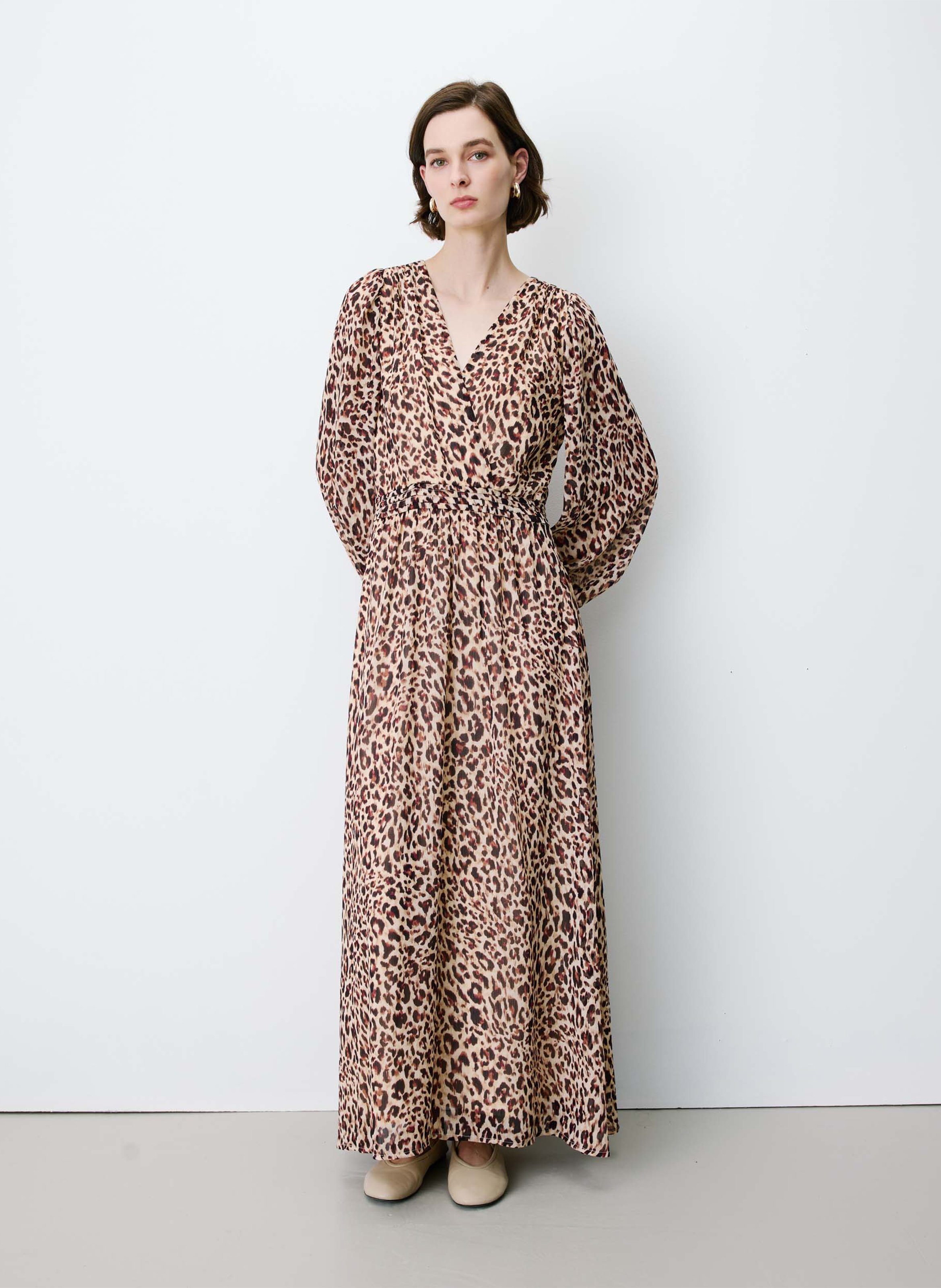 Robe longue col V imprimée GRACE ET MILA Marron