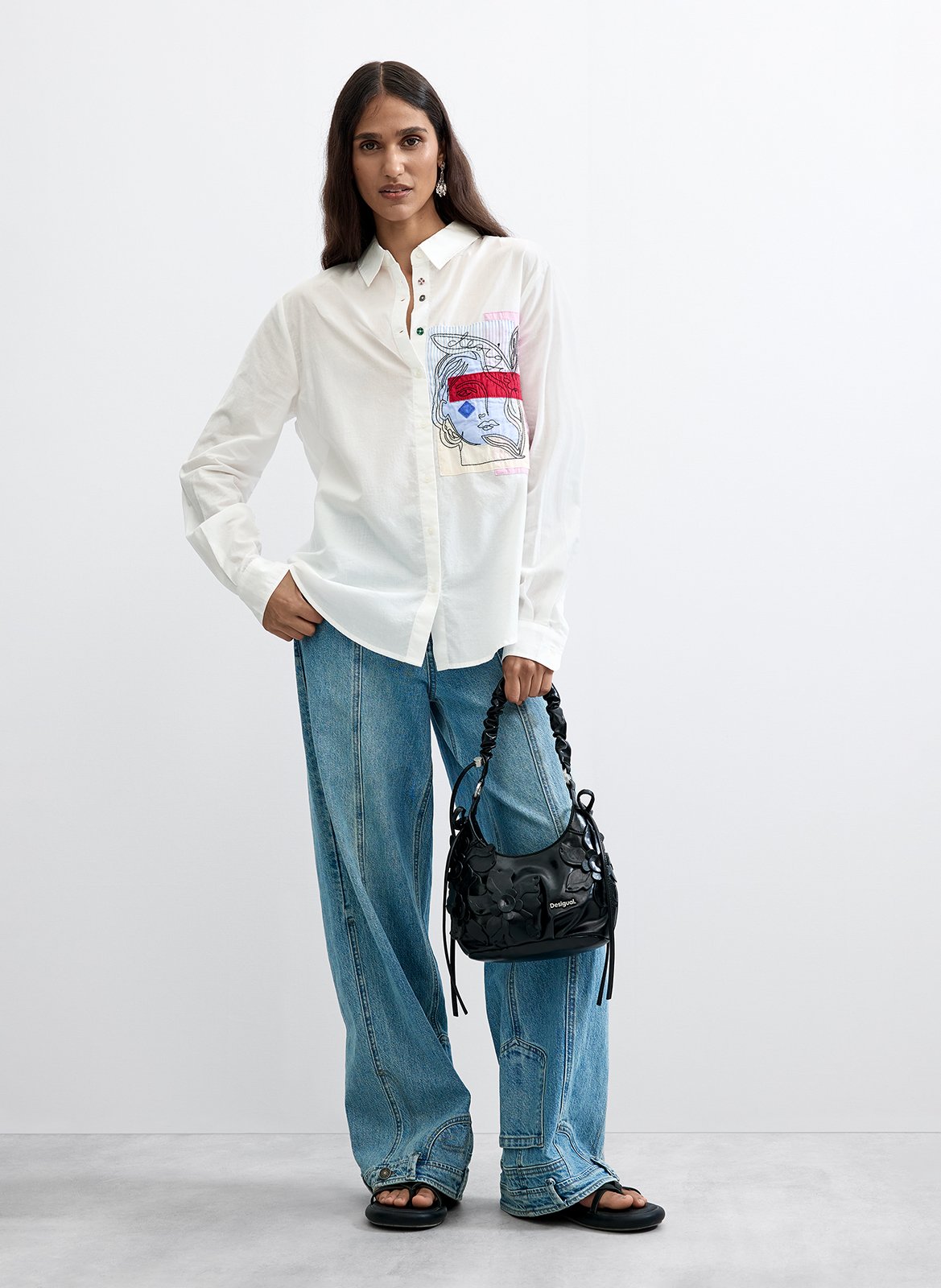 Chemise droite col classique en coton DESIGUAL Blanc