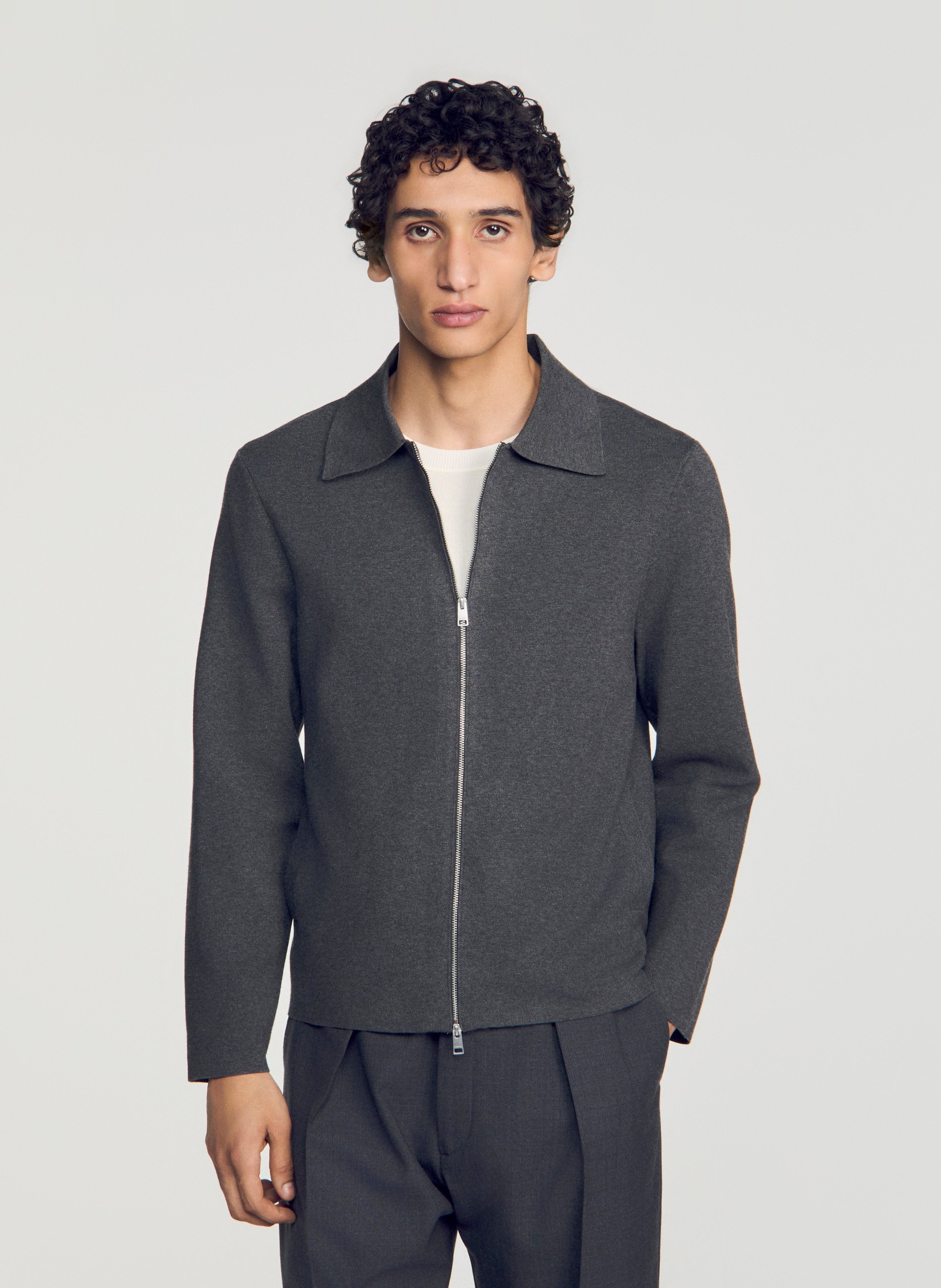 Rechte unikleurige cardigan met rits SANDRO Grijs