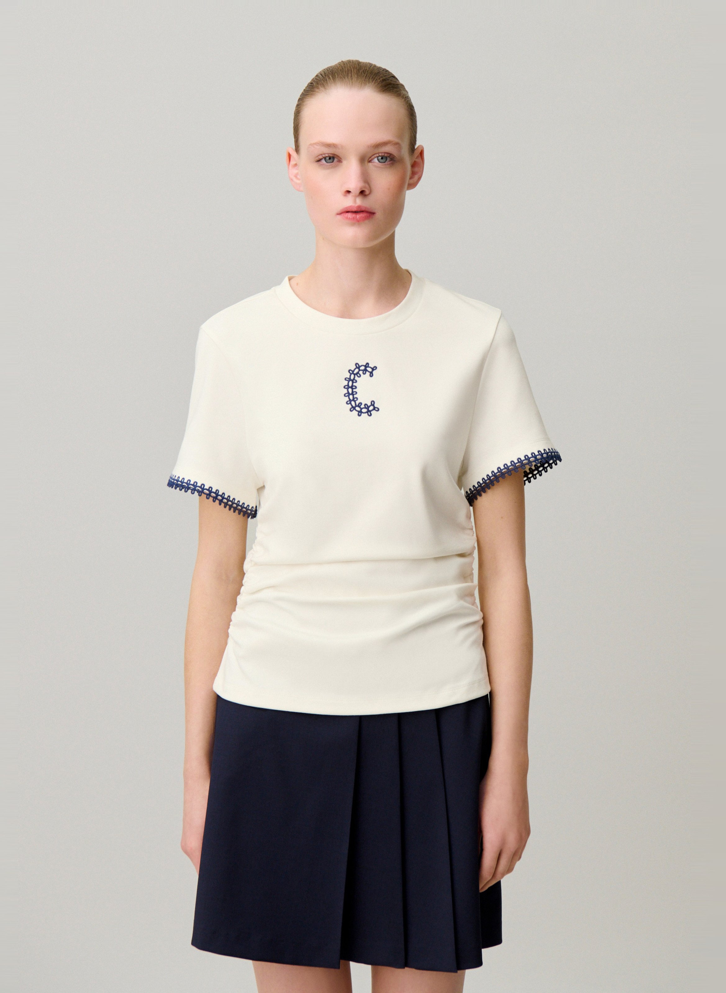 Tee-shirt droit col rond brodé CLAUDIE PIERLOT