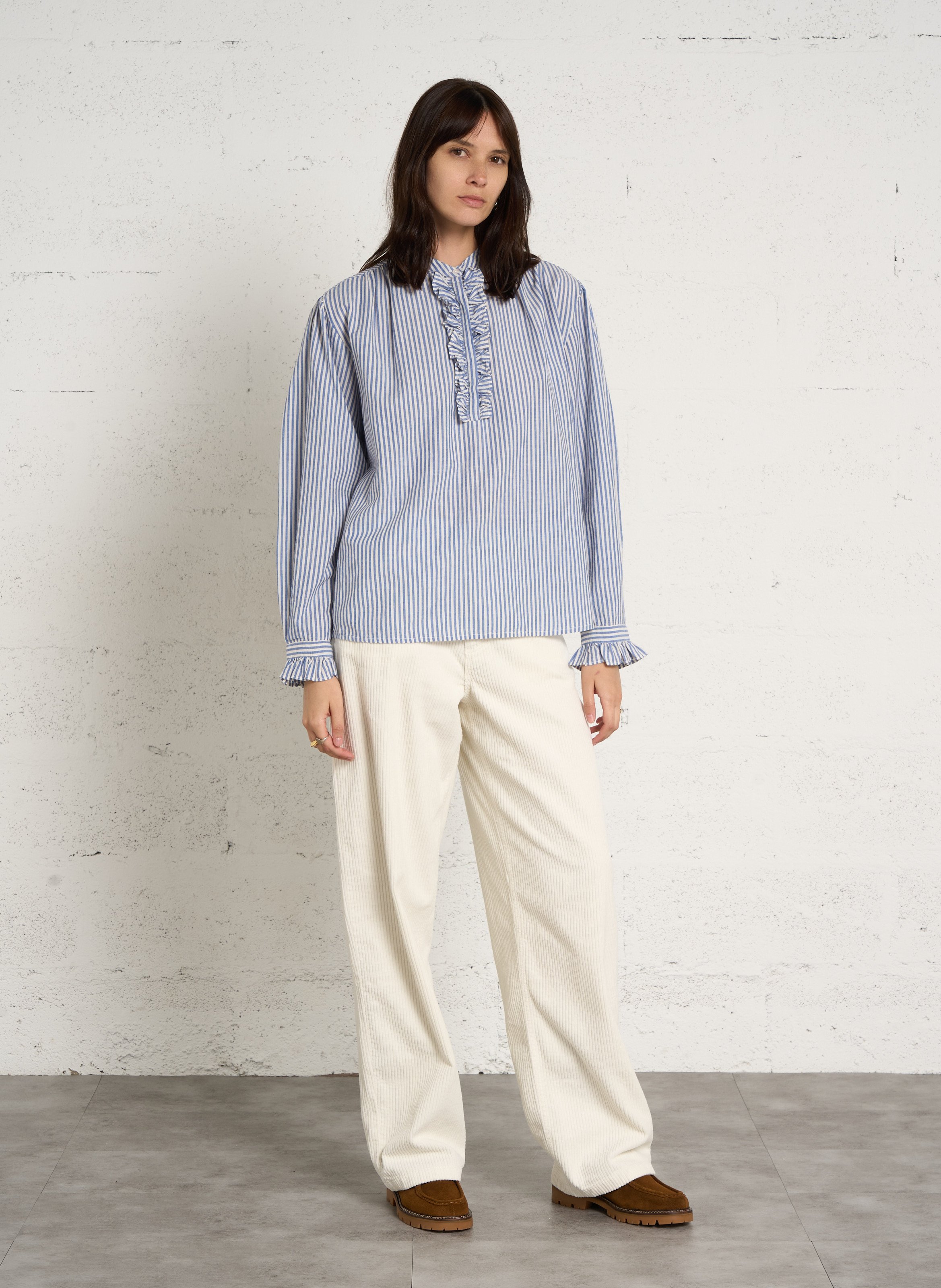 Baumwollbluse mit Rundhalskragen FEEKA Blau