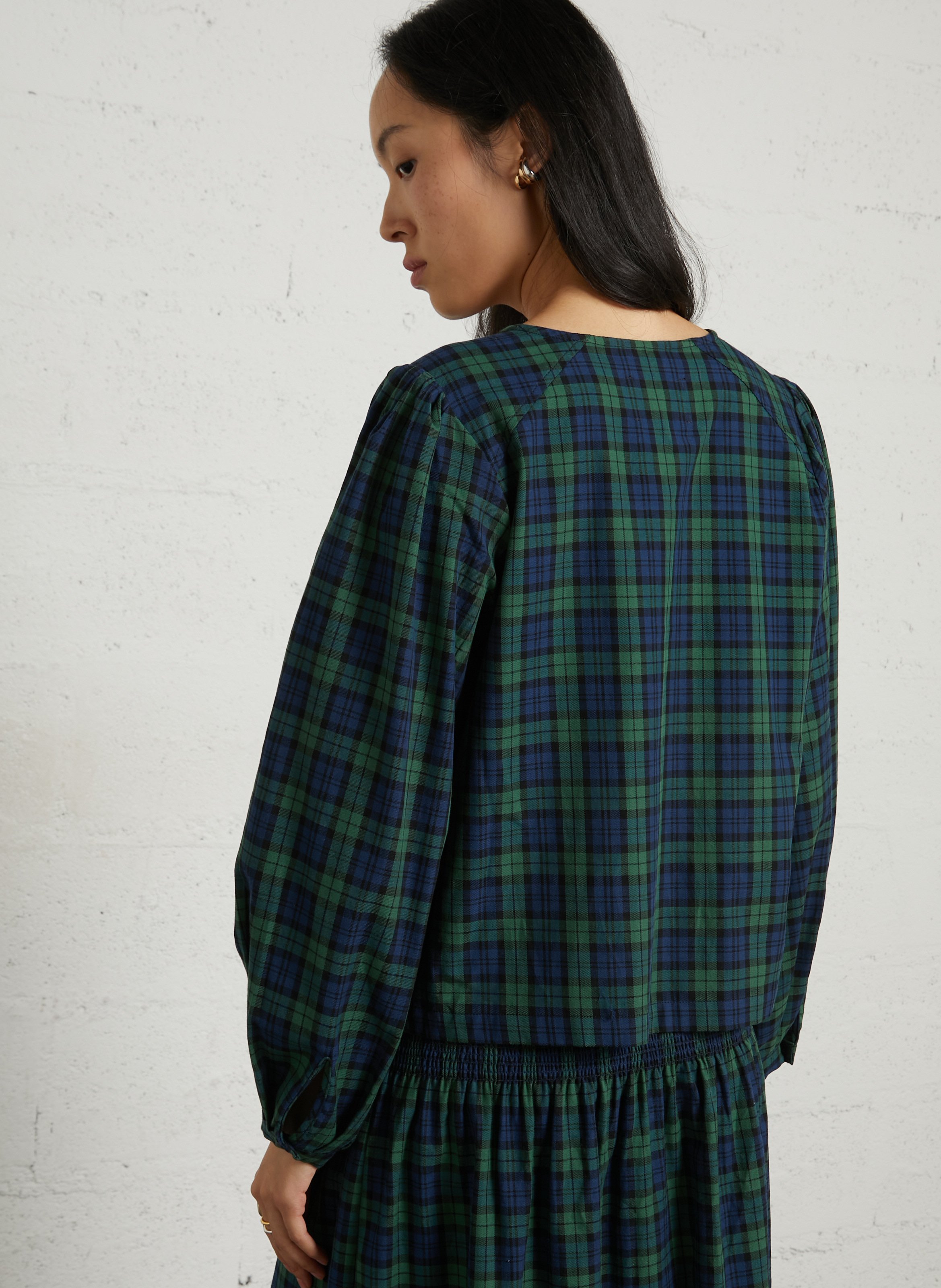 Cotton blouse with lavallière collar THE TINY BIG SISTER Blue