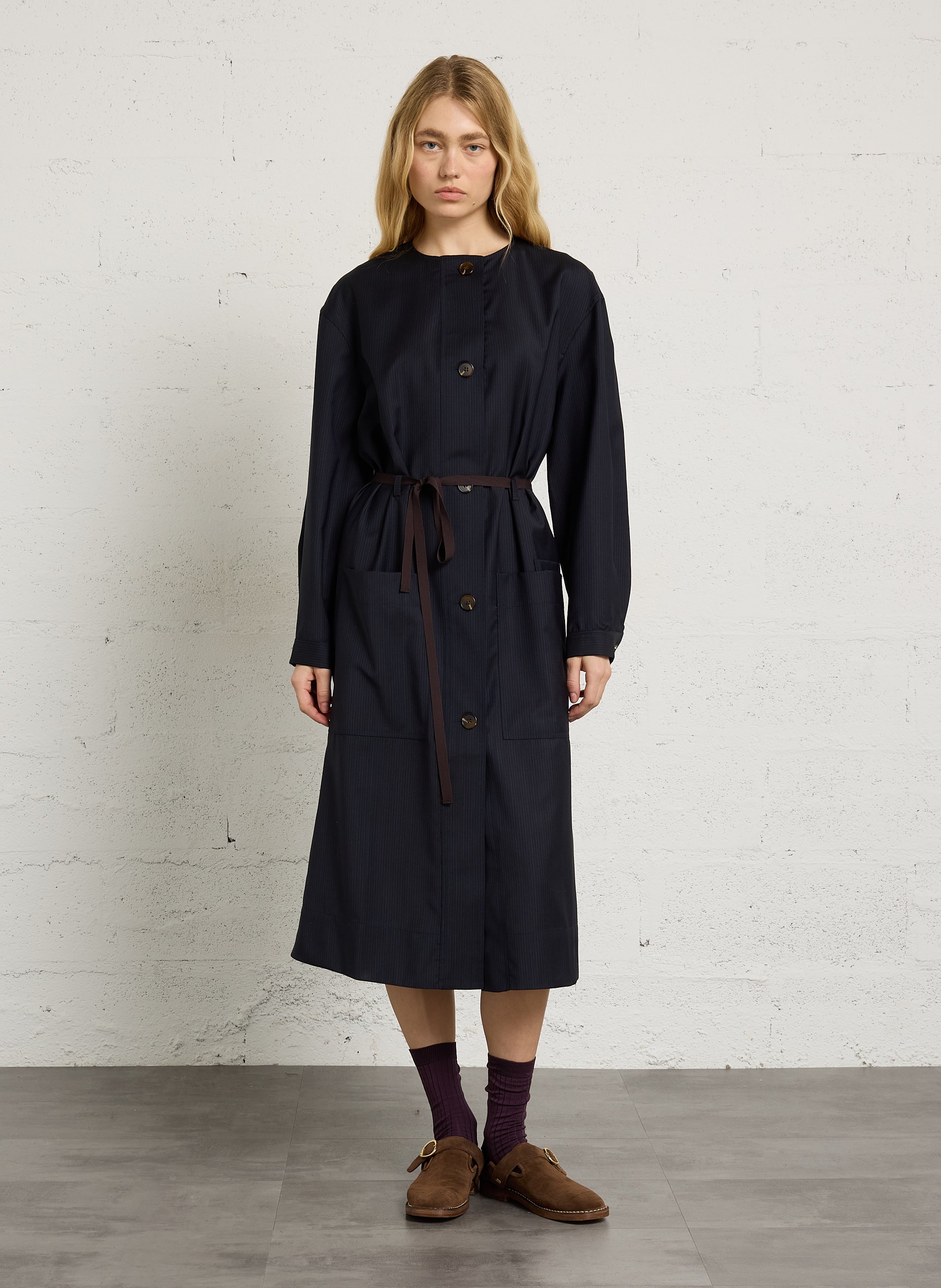 Robe midi col rond en laine SOEUR Bleu