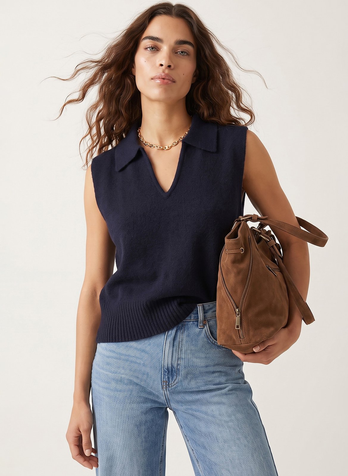 Plain V-neck sleeveless sweater KOOKAI Blue