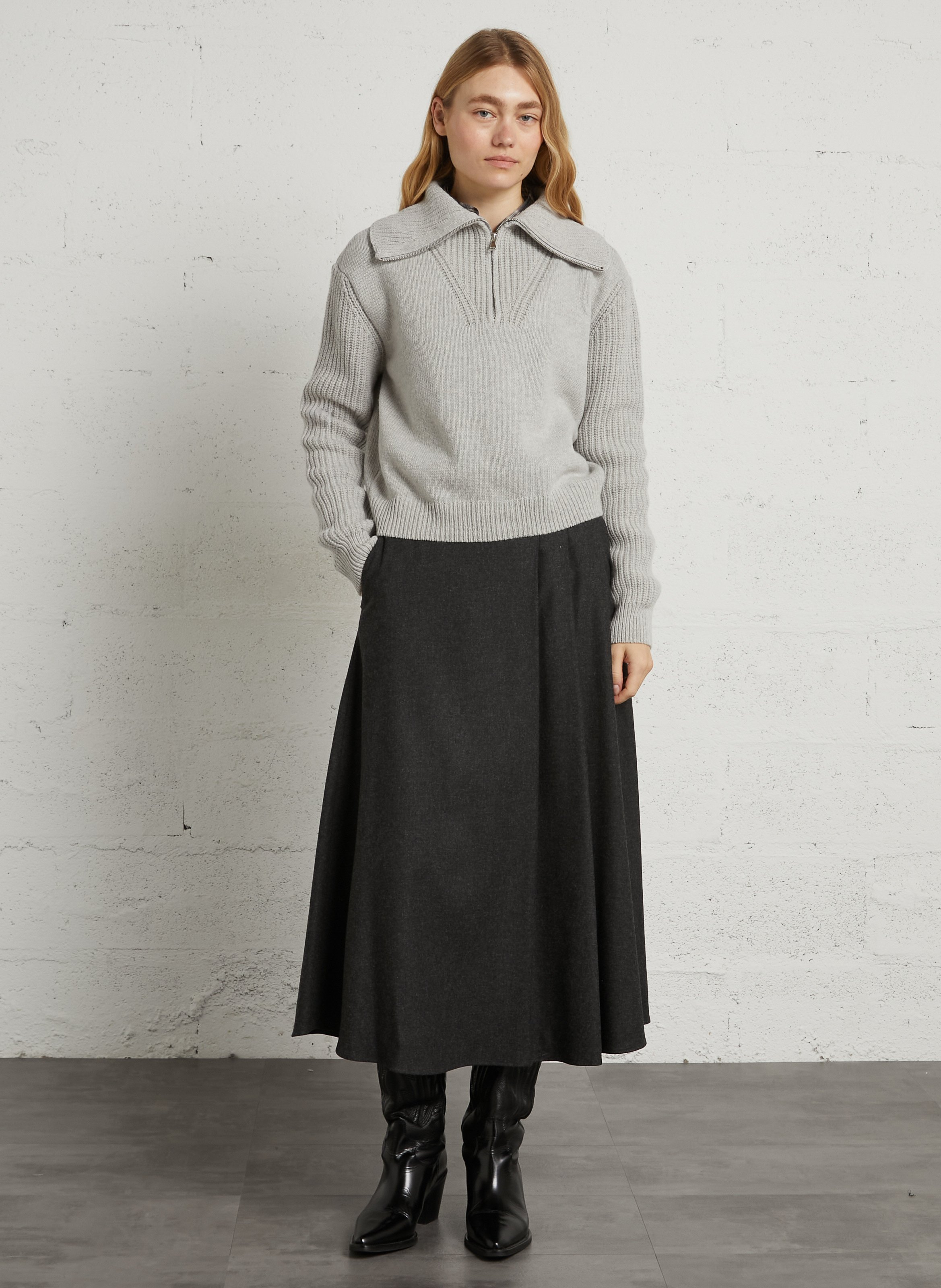 Solid colored wool trucker collar sweater THINKING MU Silver