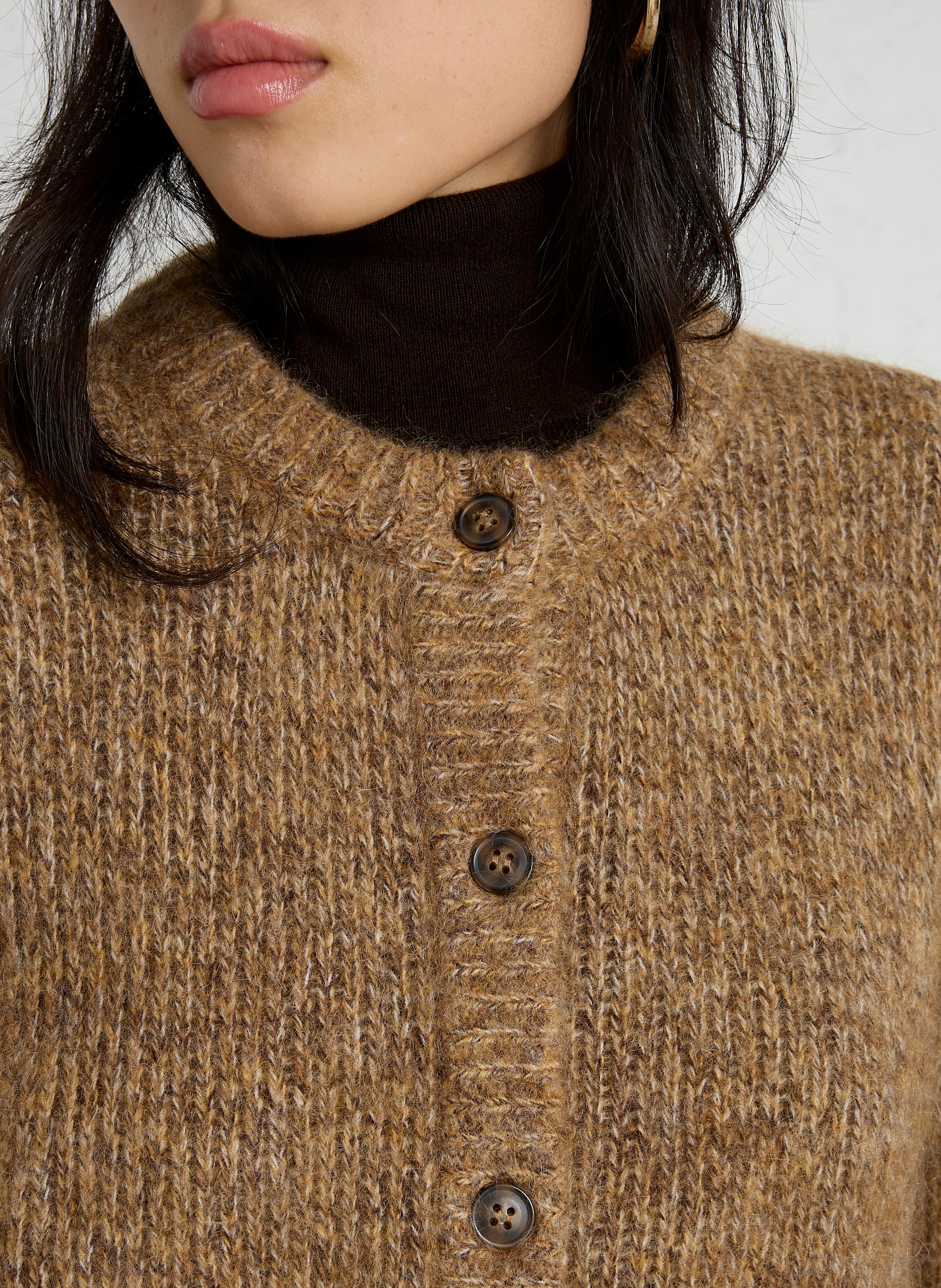 Round-neck wool-blend cardigan DES PETITS HAUTS Brown