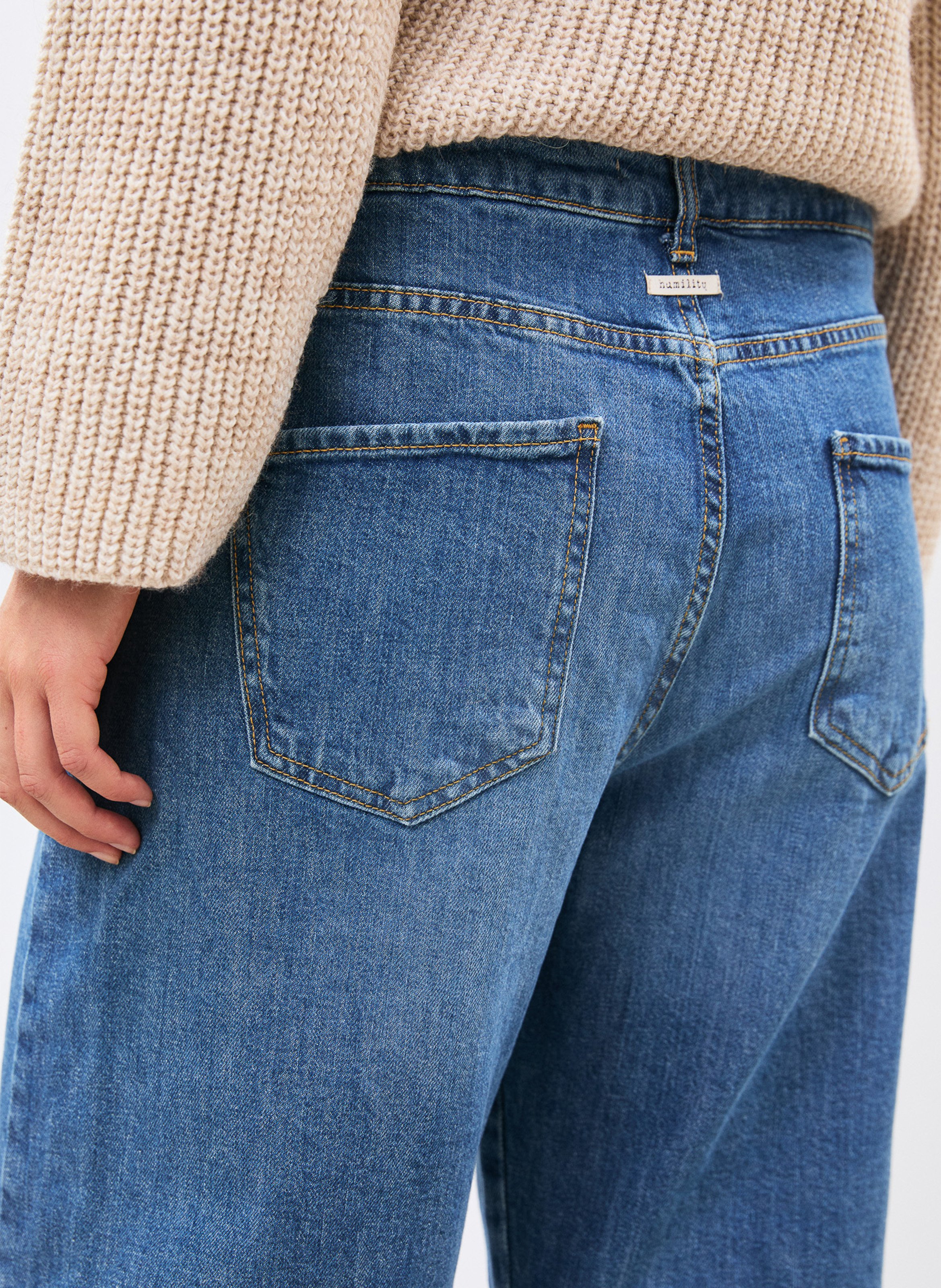 Jean barrel taille haute en coton mélangé HUMILITY Bleu