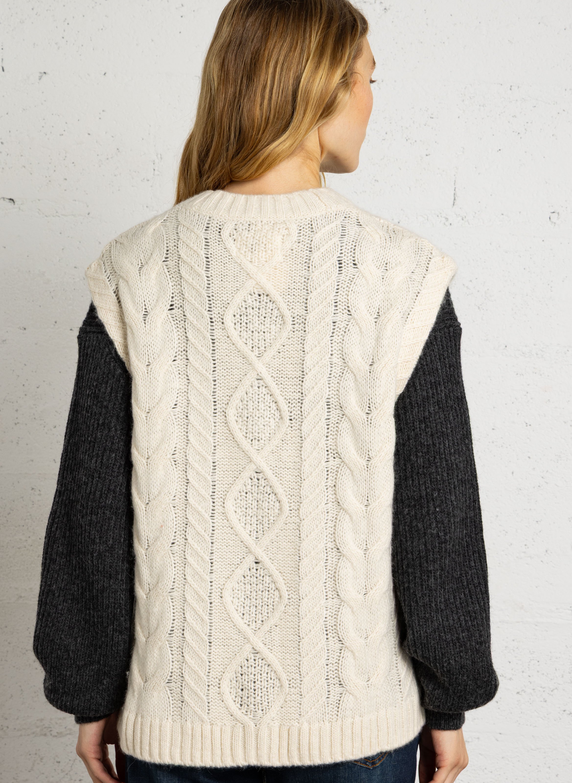 Gilet sans manches droit en laine et coton DES PETITS HAUTS Beige