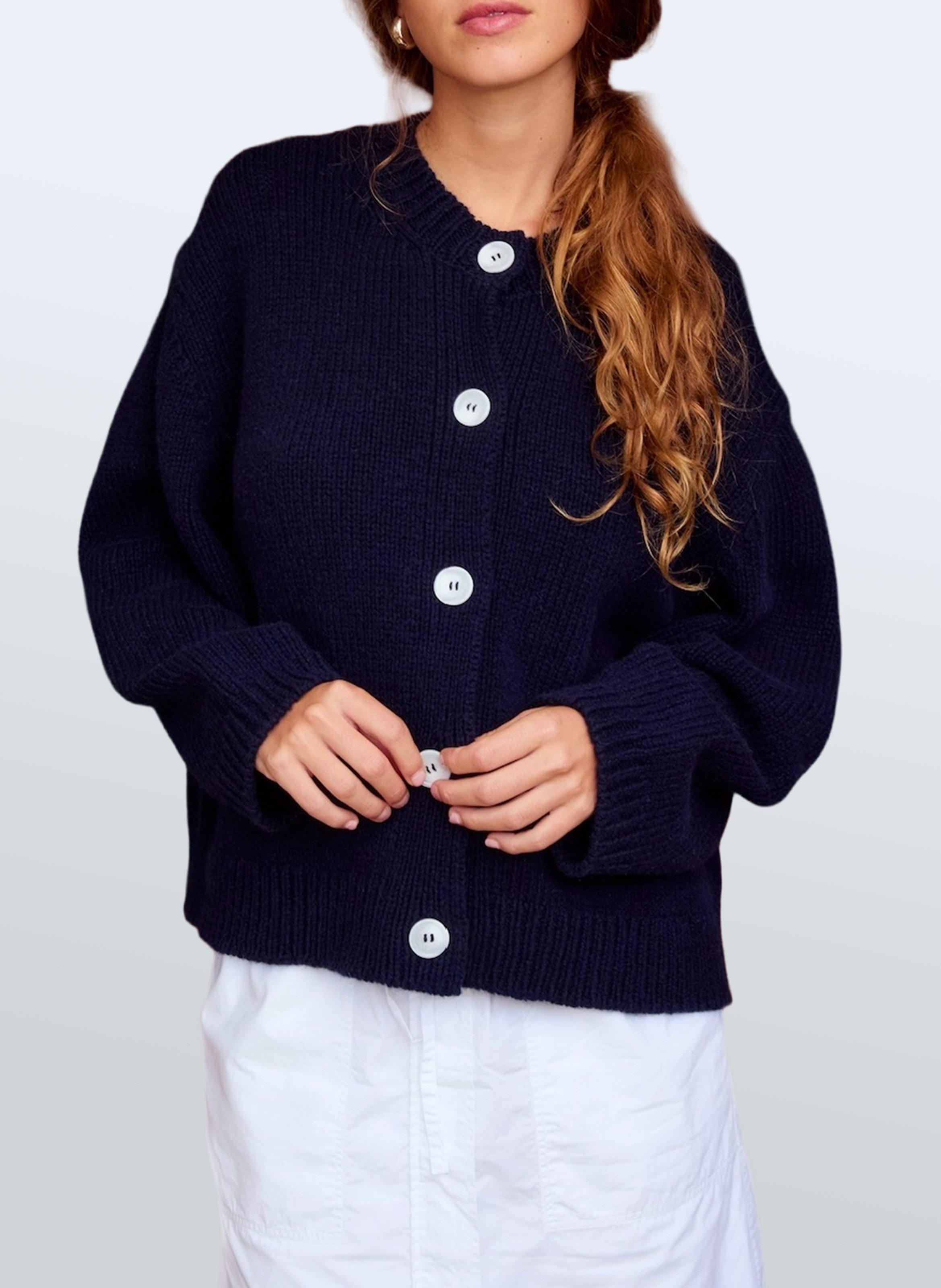 Ruim vest met ronde hals in wol en kasjmier SURPRISE Blauw