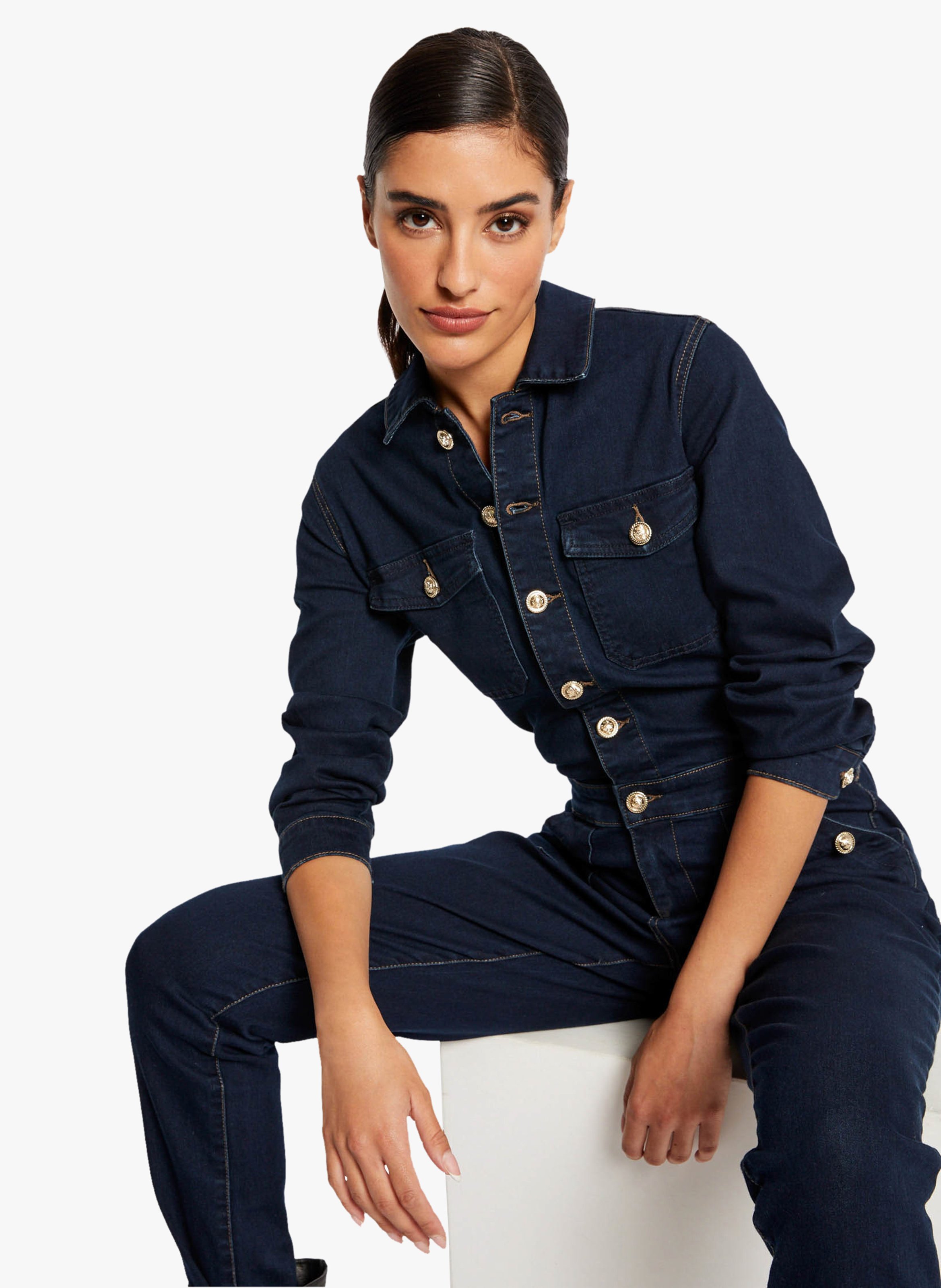 Jumpsuit Van Katoenmix En Spijkerstof Met Klassieke Kraag Jean Brut