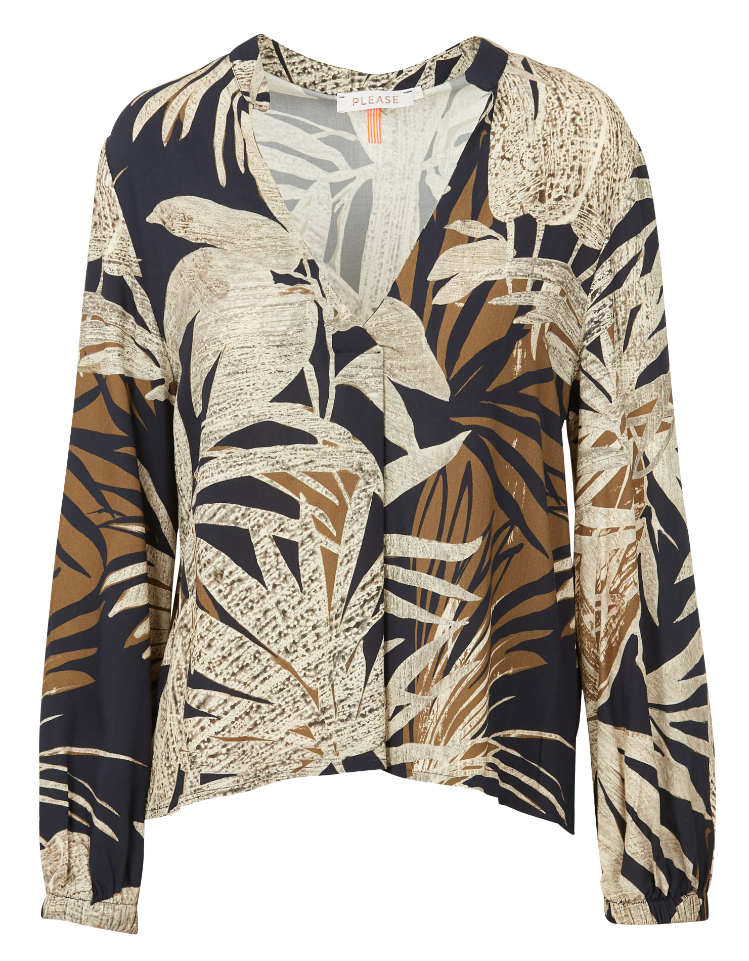 Blouse met V-hals en print PLEASE Zwart