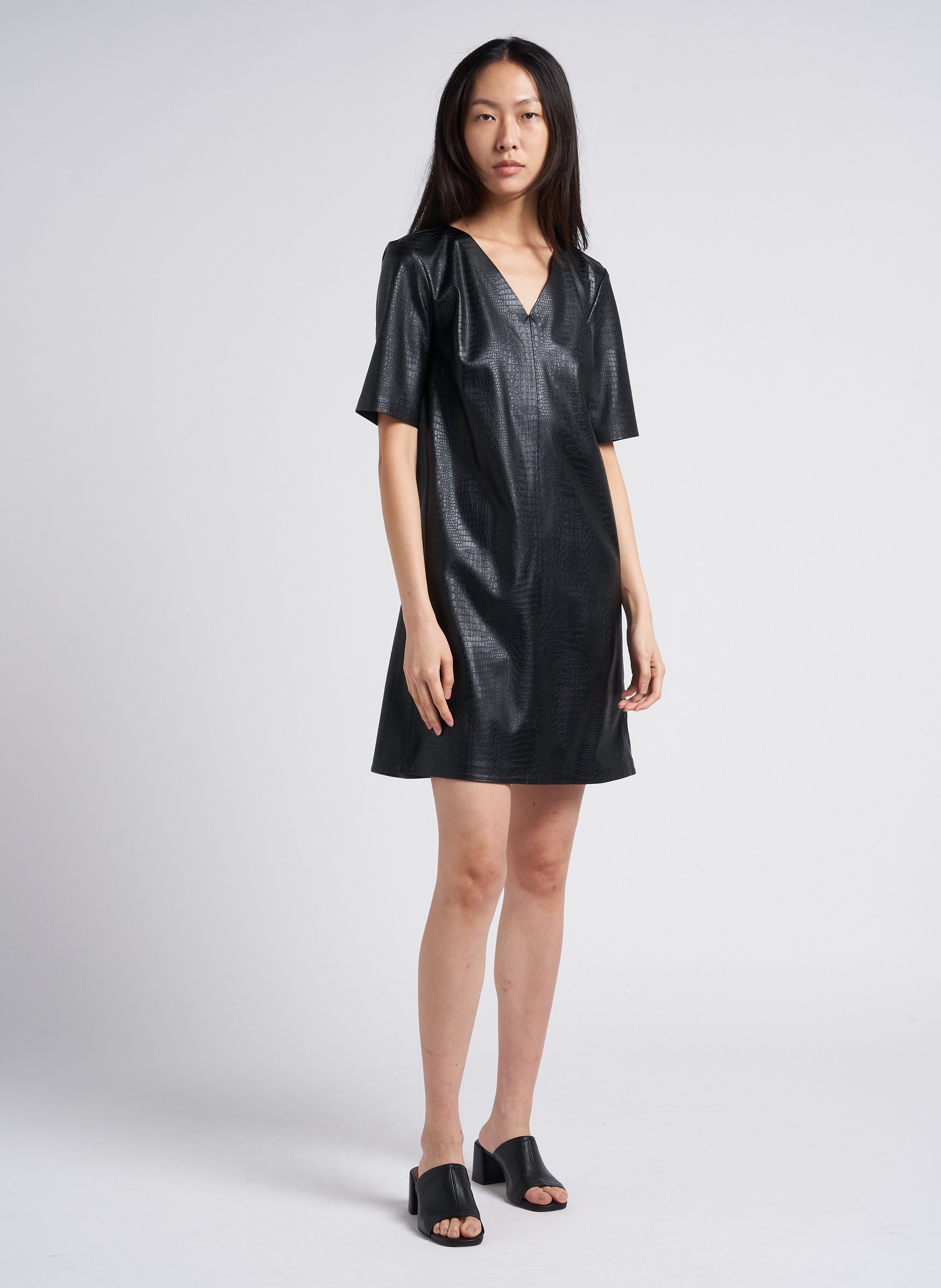 Crocodile-effect short straight dress MAX MARA LEISURE Black