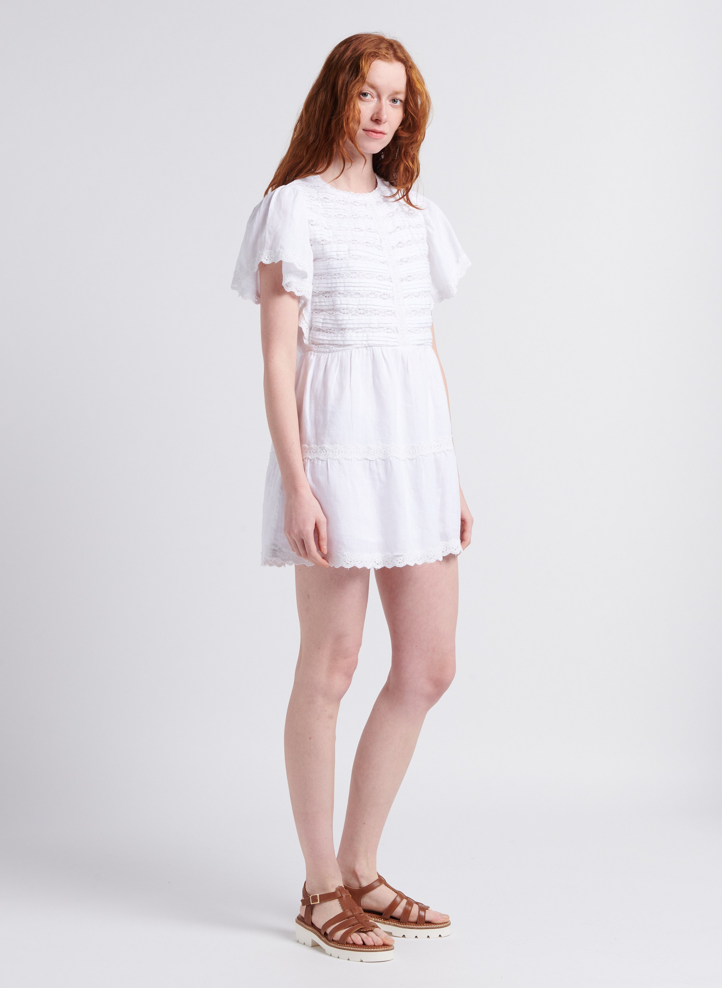 Short straight linen round-neck dress THE NEW SOCIETY White