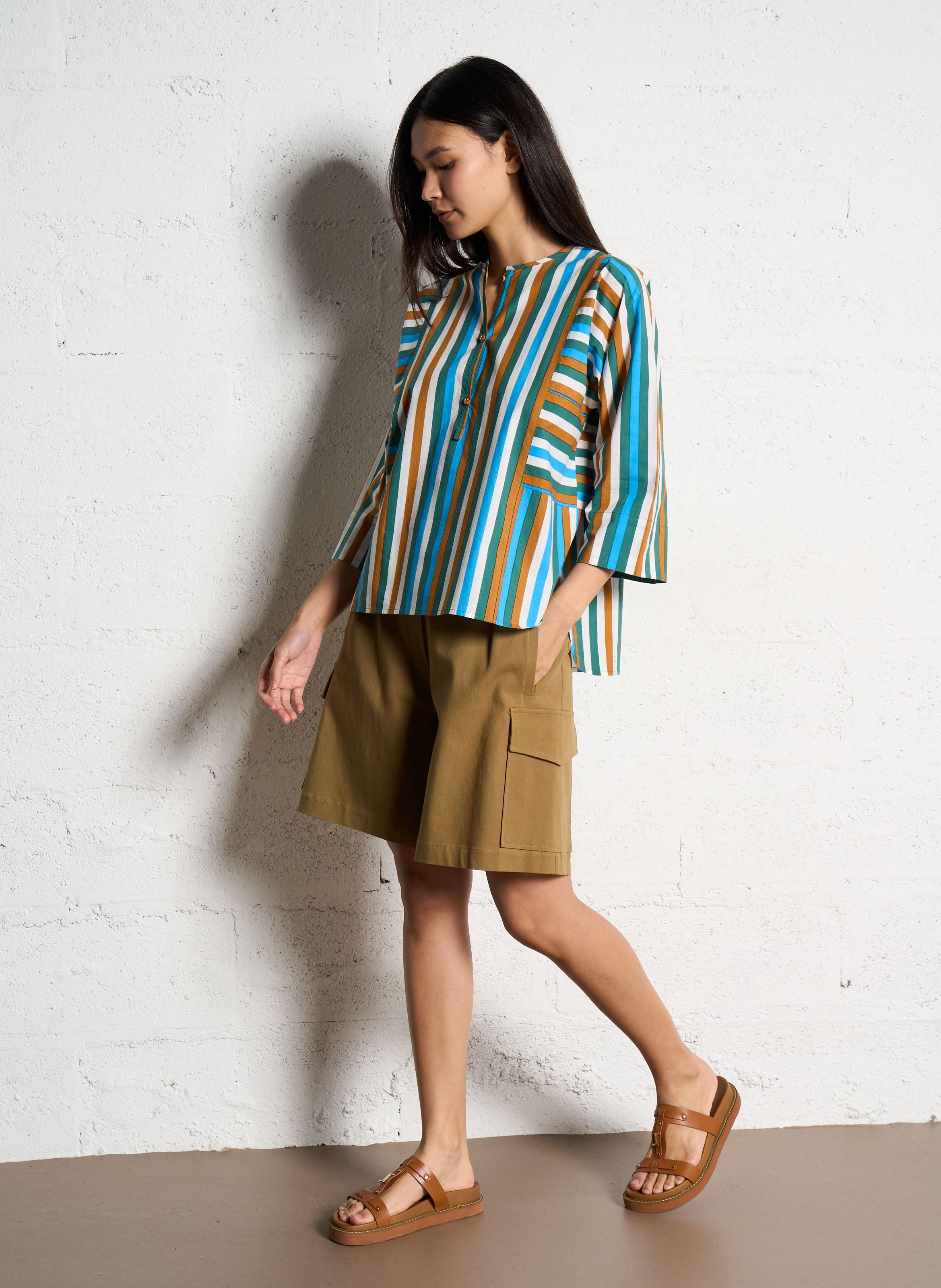 Carry Stripes striped shirt V DE VINSTER Brown