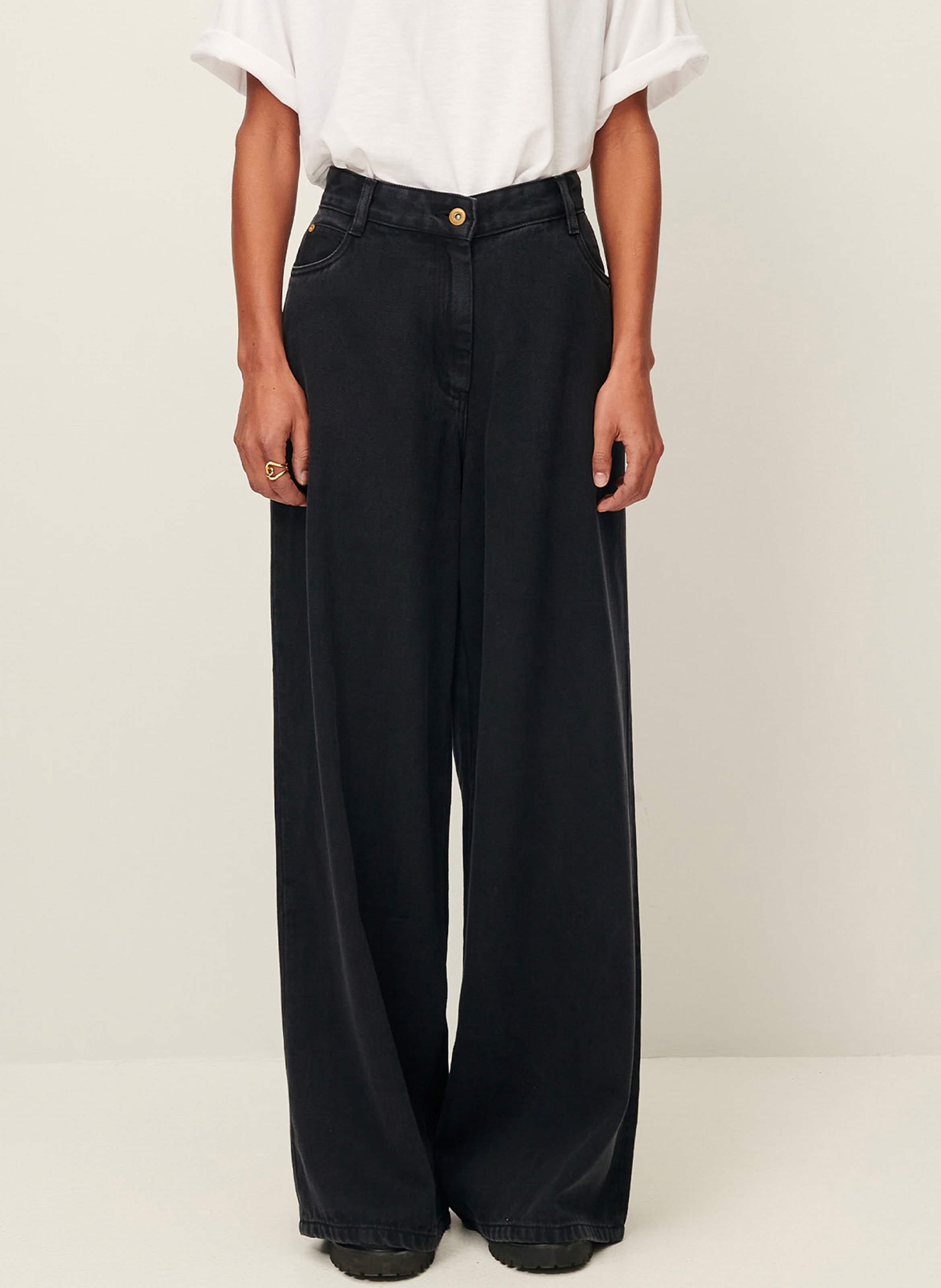 Wide-leg denim jeans SESSUN Black