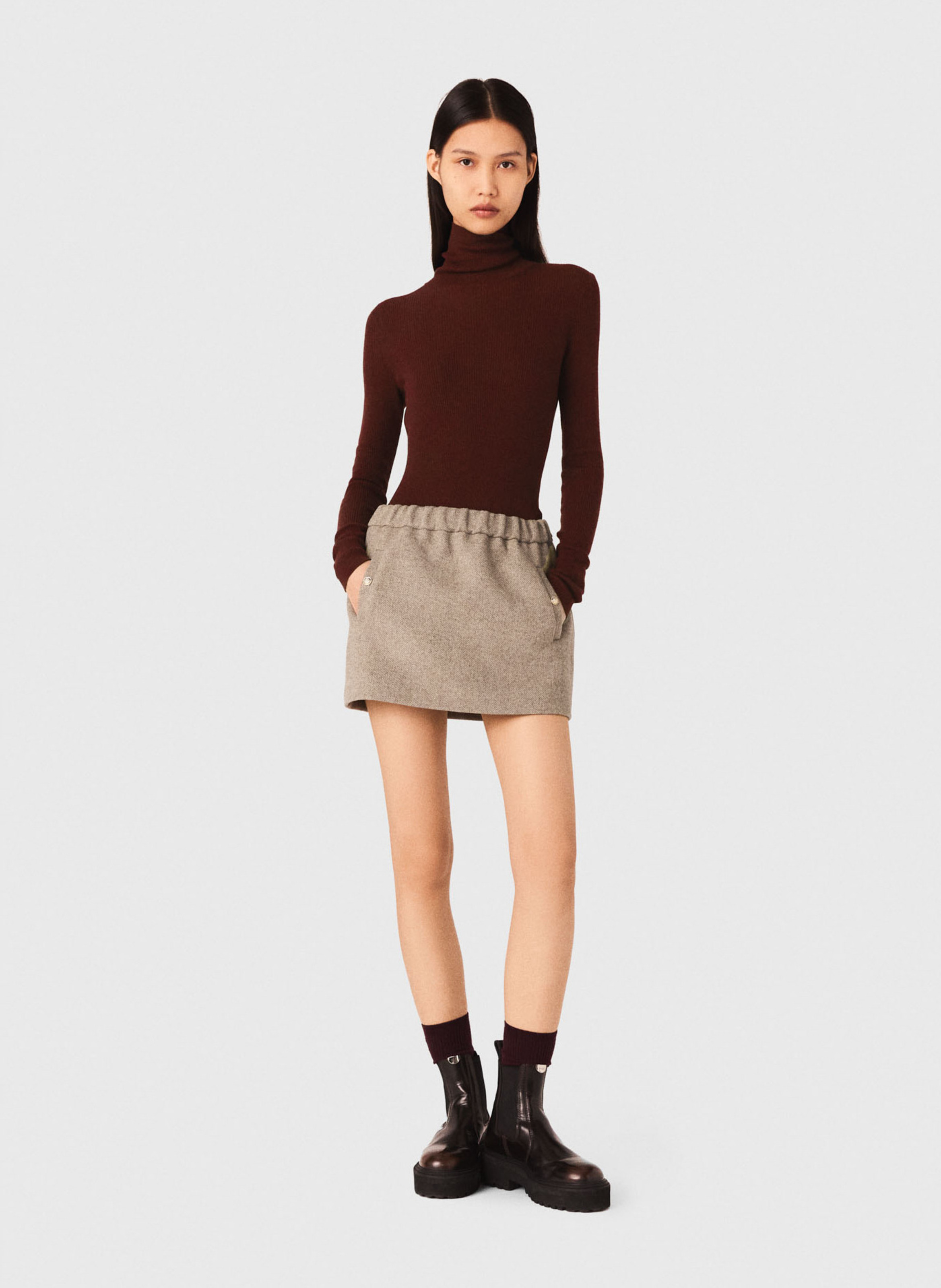 Pull col montant en laine mélangée MAJE Rouge